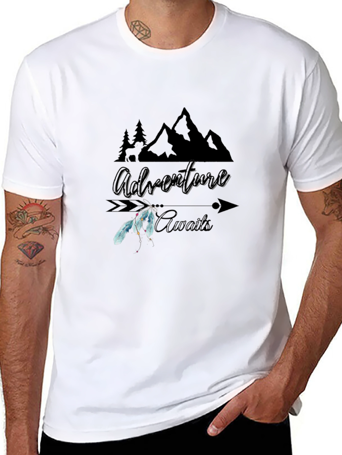 Adventure Awaits Graphic Tee - Black Cotton T-Shirt