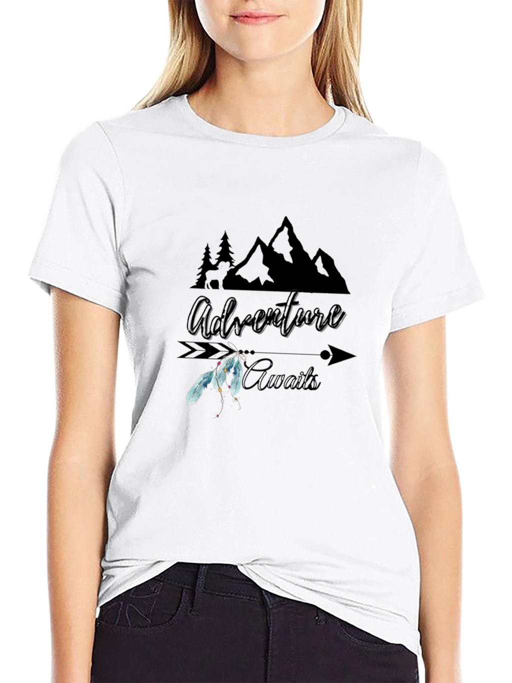 Adventure Awaits Graphic Tee - Black Cotton T-Shirt
