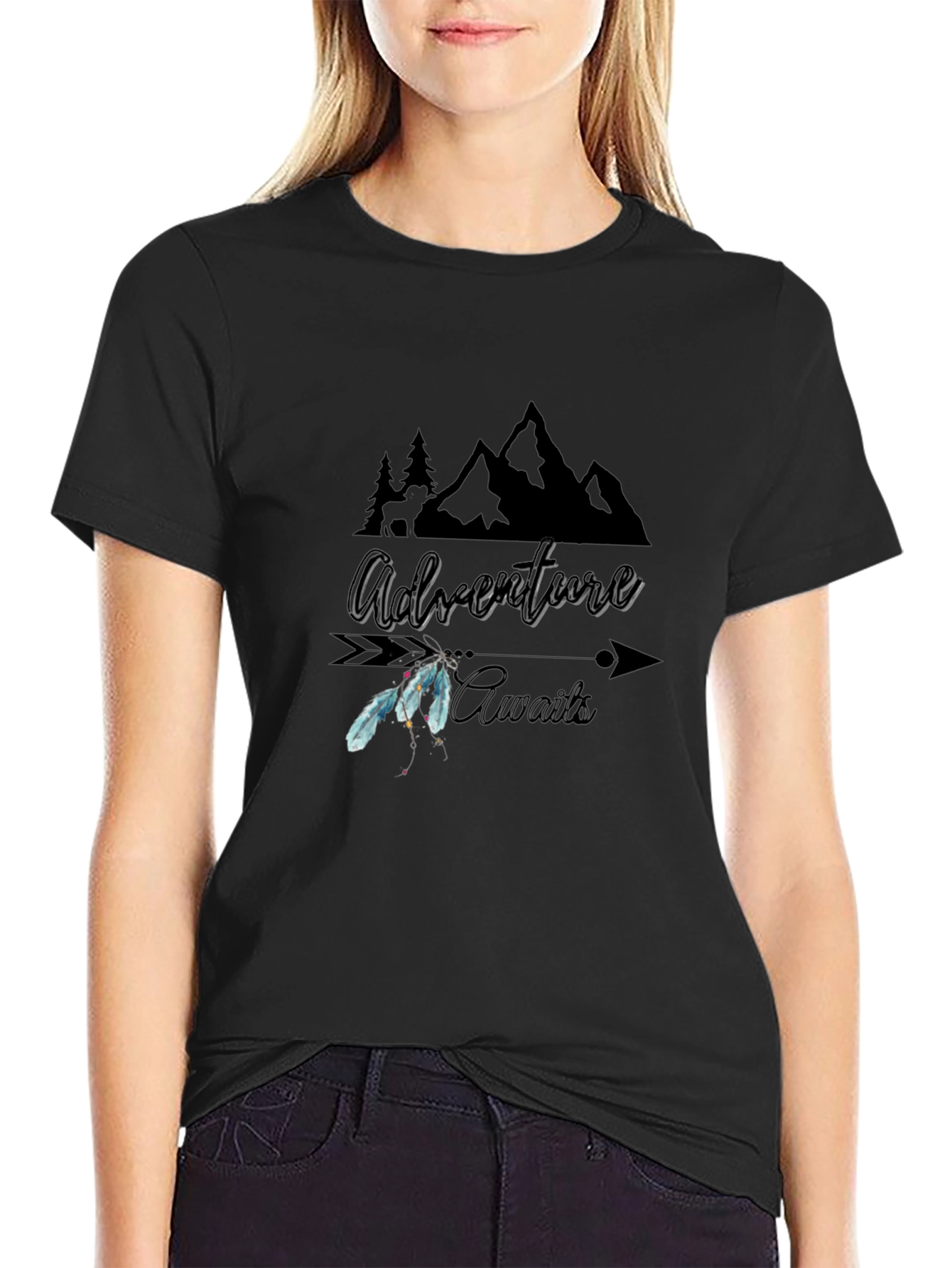 Adventure Awaits Graphic Tee - Black Cotton T-Shirt