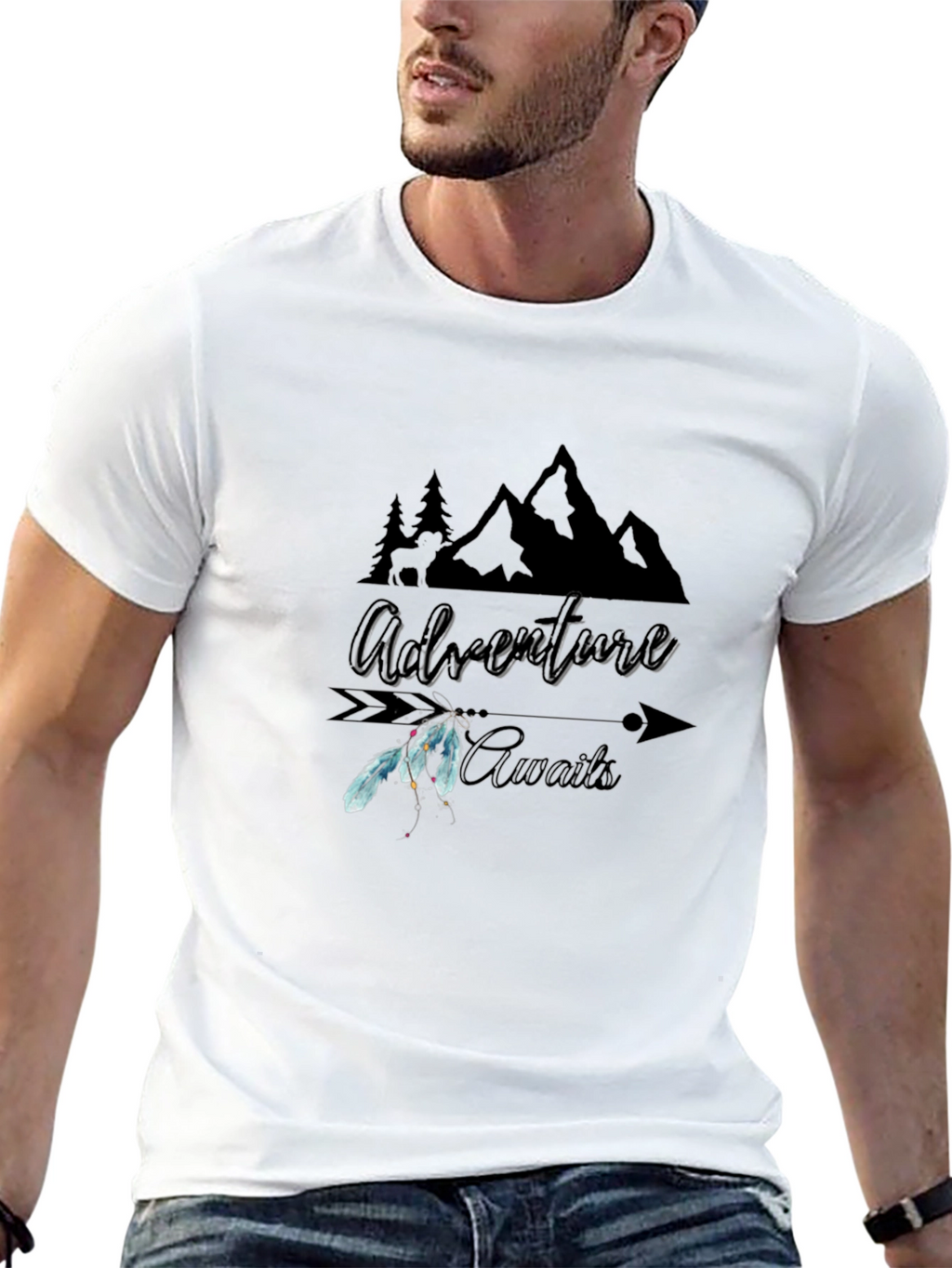 Adventure Awaits Graphic Tee - Black Cotton T-Shirt