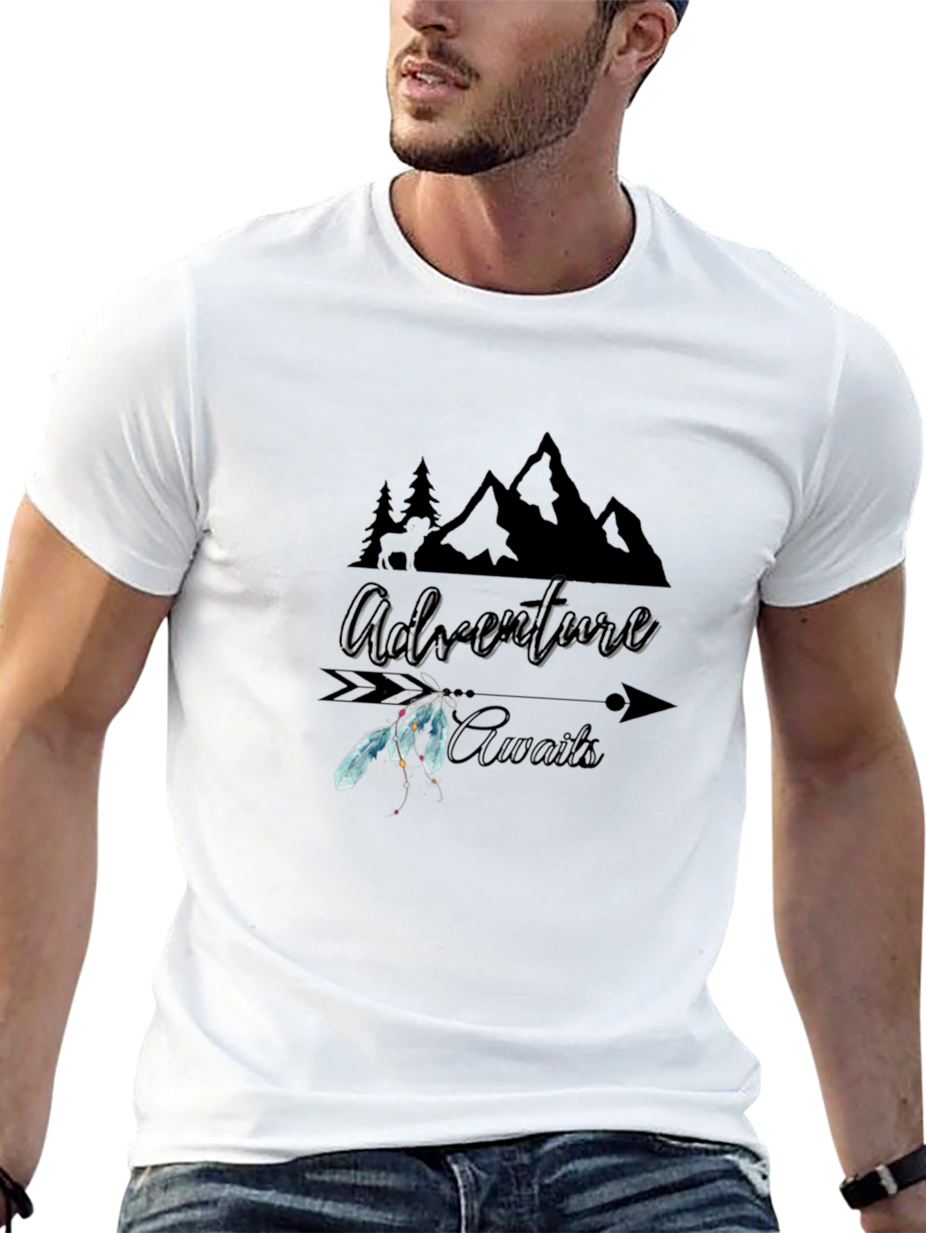 Adventure Awaits Graphic Tee - Black Cotton T-Shirt