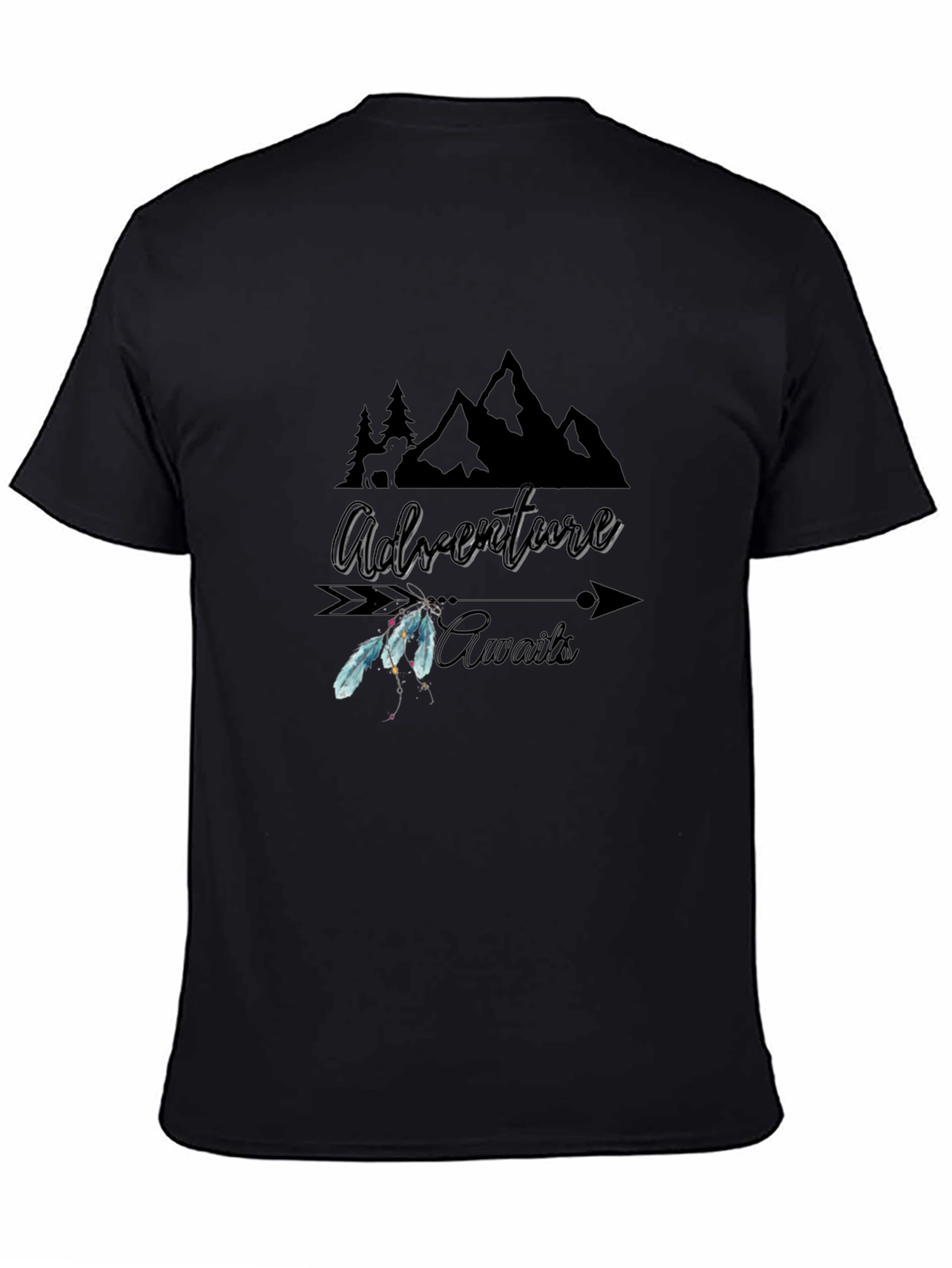 Adventure Awaits Graphic Tee - Black Cotton T-Shirt
