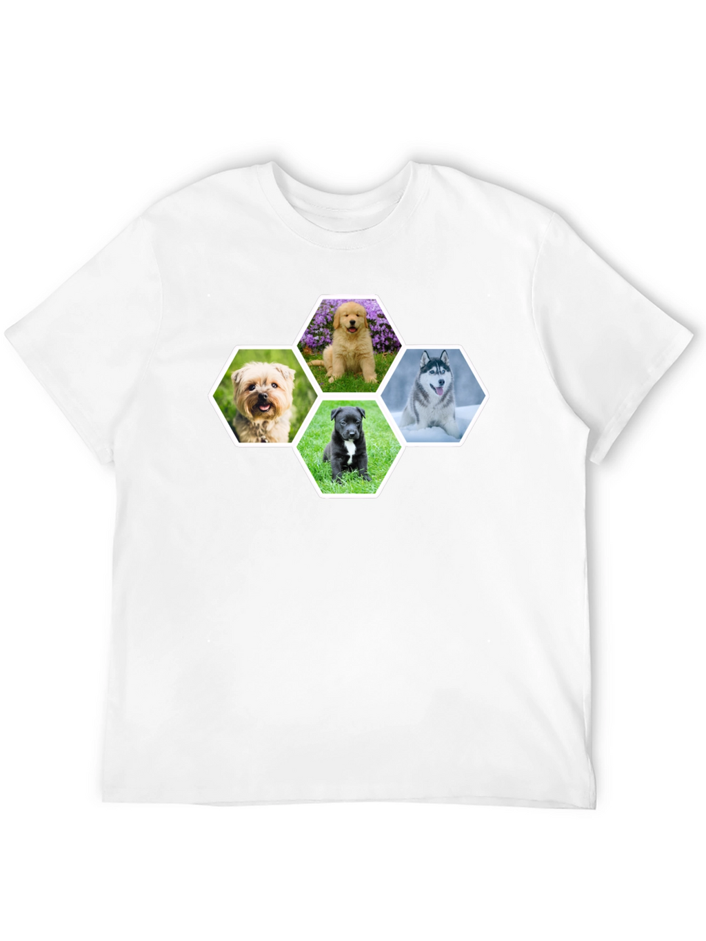 Dog Breed Hexagon Collage Black T-Shirt