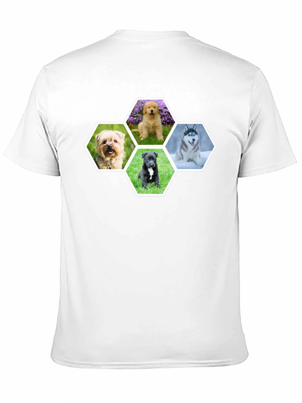 Dog Breed Hexagon Collage Black T-Shirt