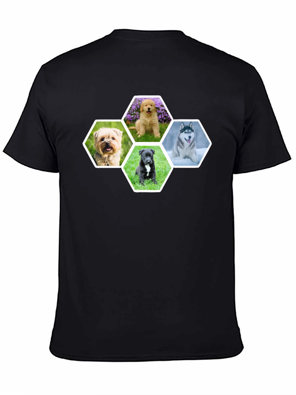 Dog Breed Hexagon Collage Black T-Shirt