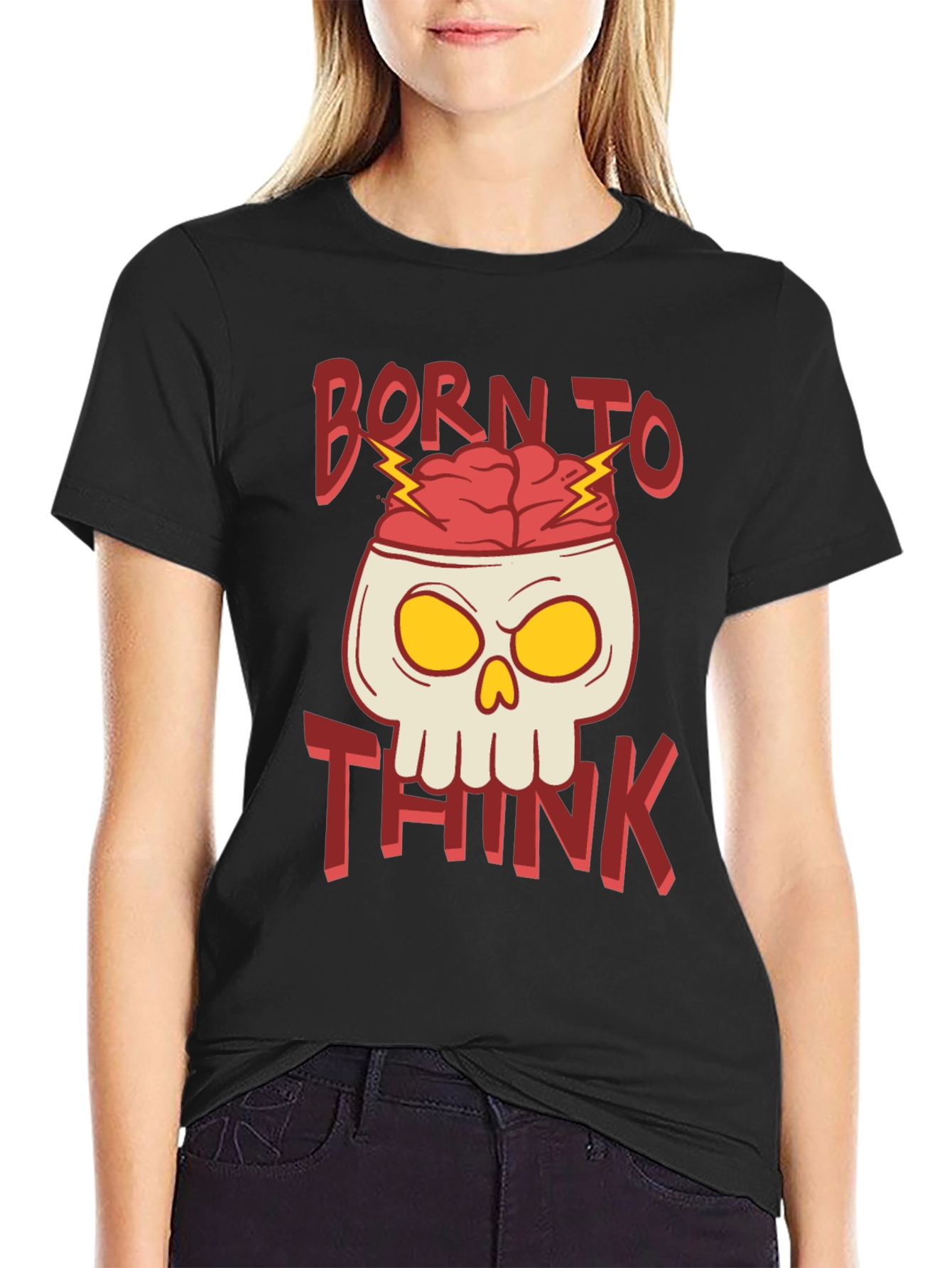 Born To Think T-Shirt - Brain Skull Graphic Tee
