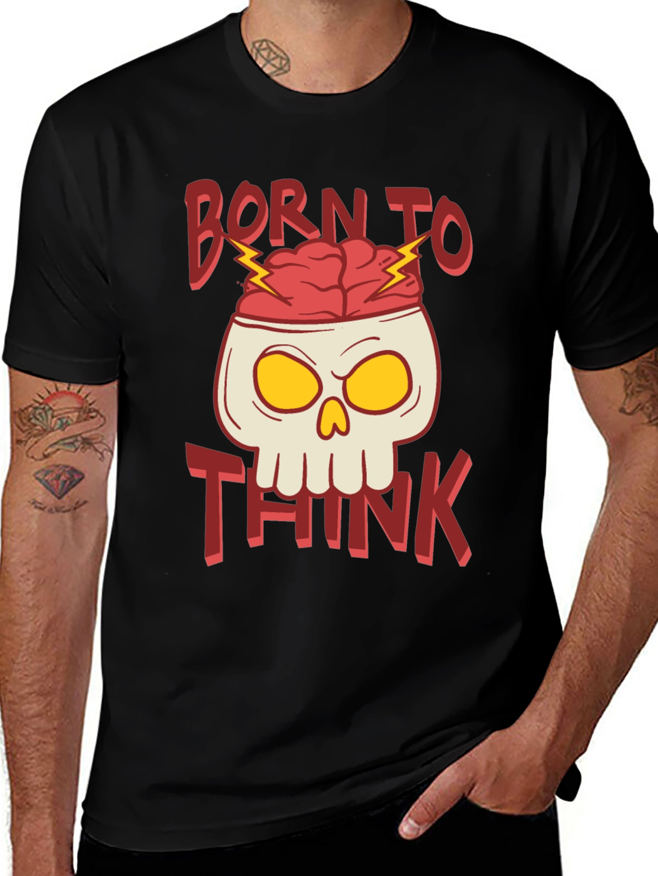 Born To Think T-Shirt - Brain Skull Graphic Tee