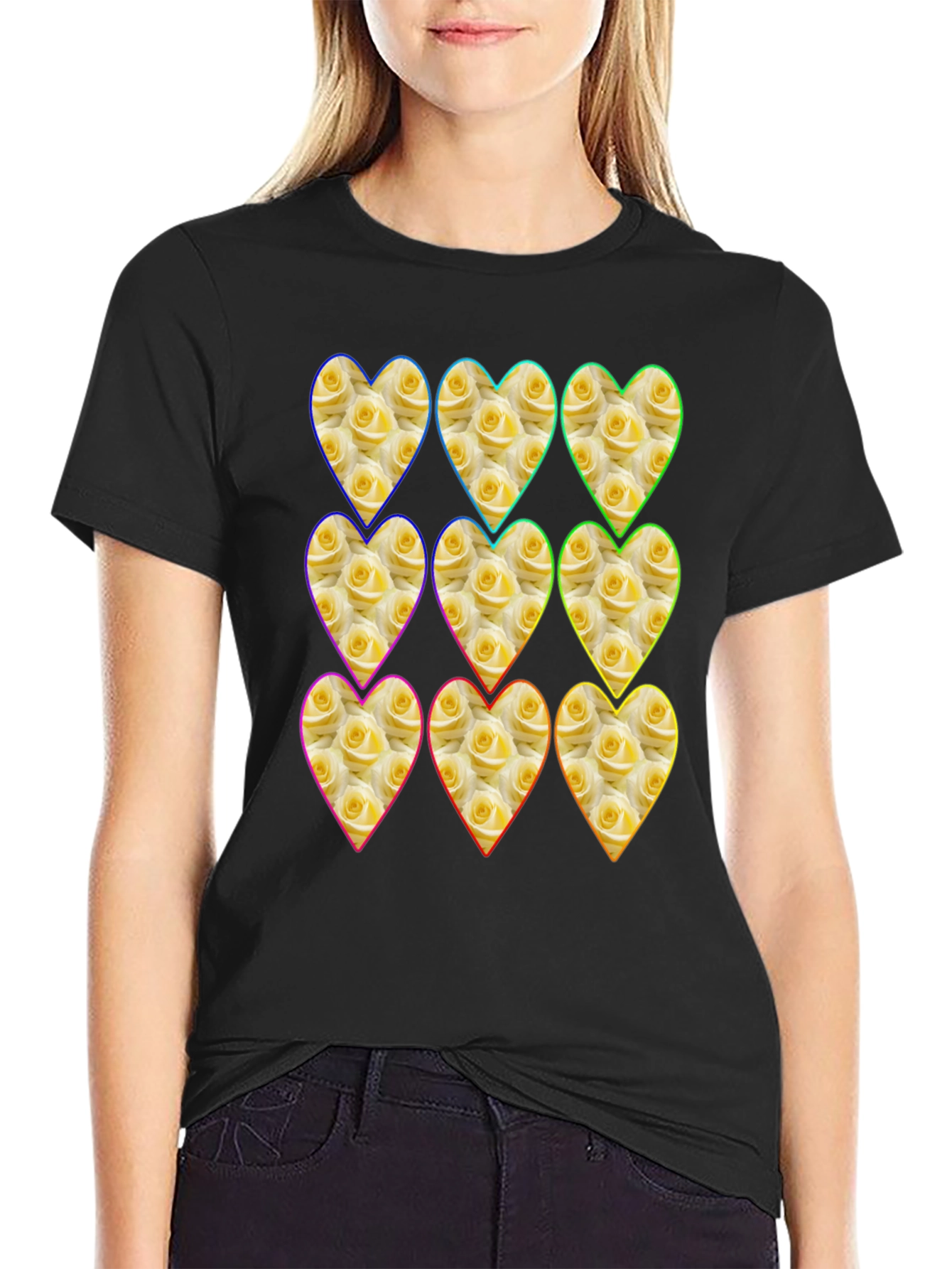 Floral Heart Pattern Graphic Tee