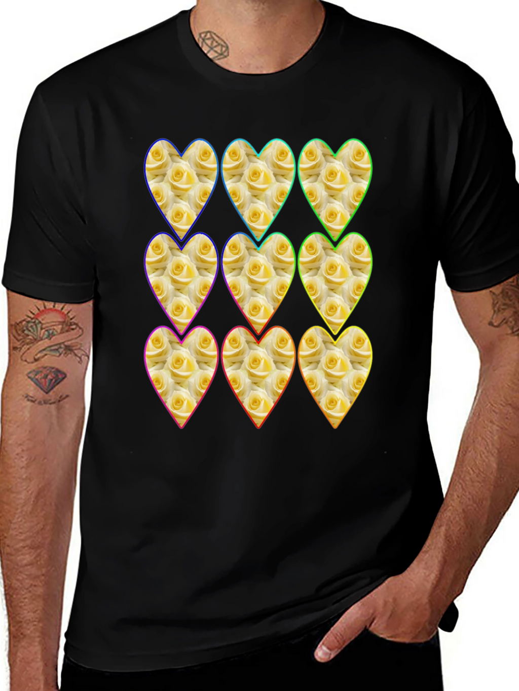 Floral Heart Pattern Graphic Tee