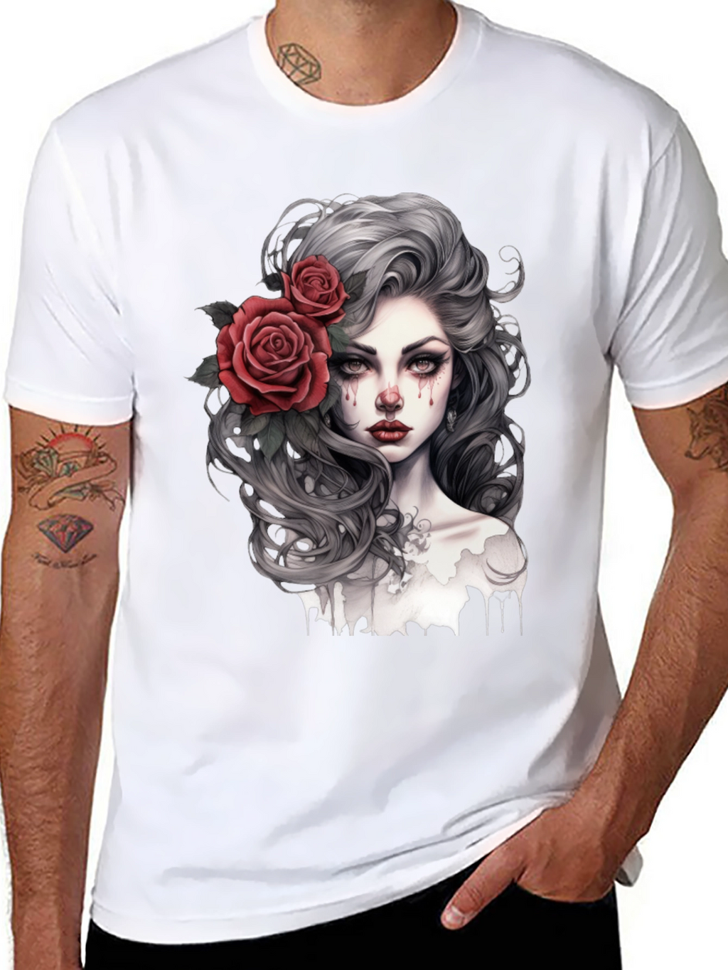 Gothic Rose Woman Graphic Print Black Tee