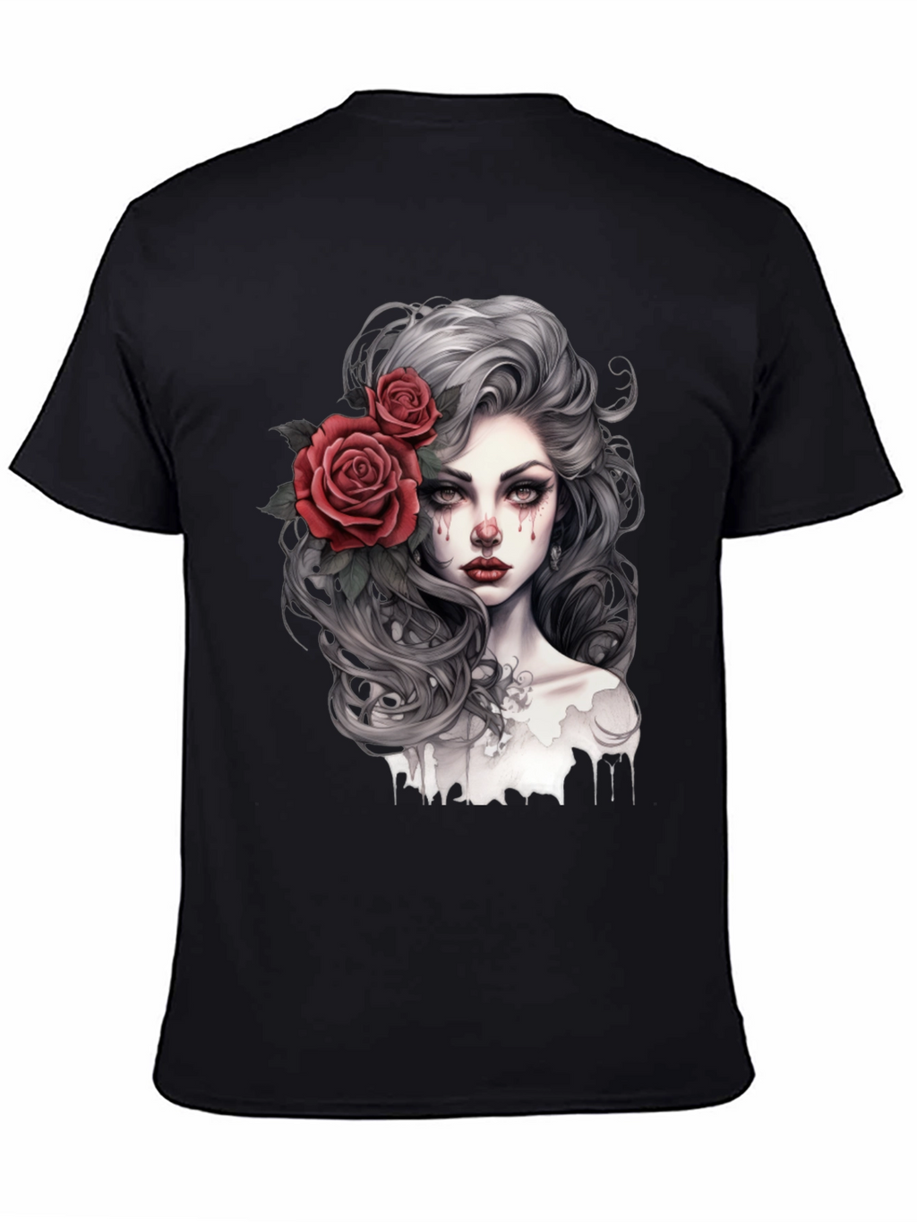 Gothic Rose Woman Graphic Print Black Tee