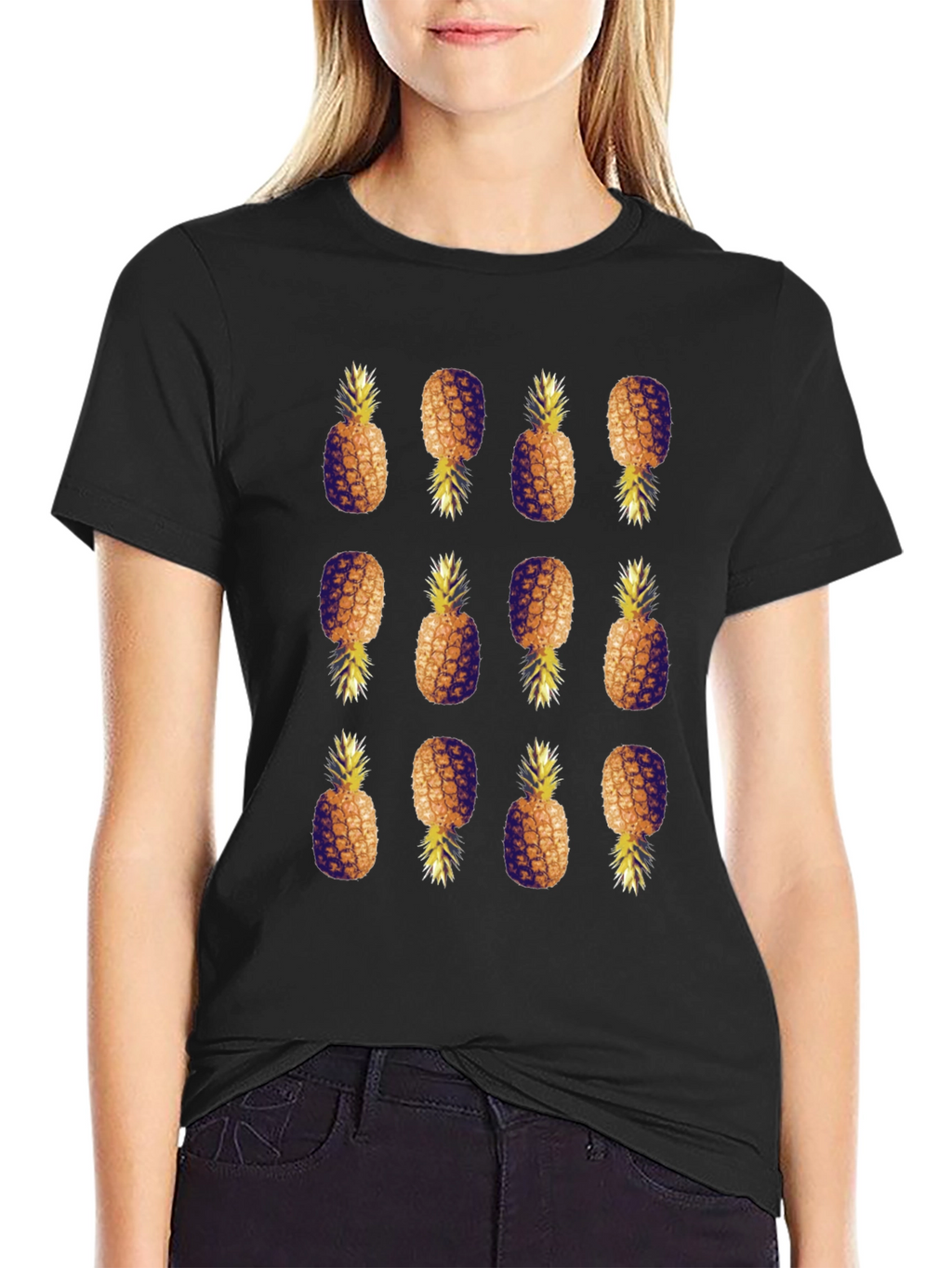 Pineapple Pattern Black T-Shirt