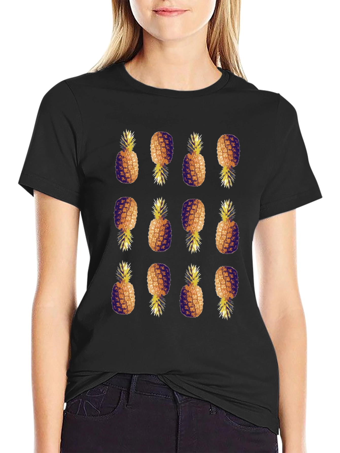 Pineapple Pattern Black T-Shirt