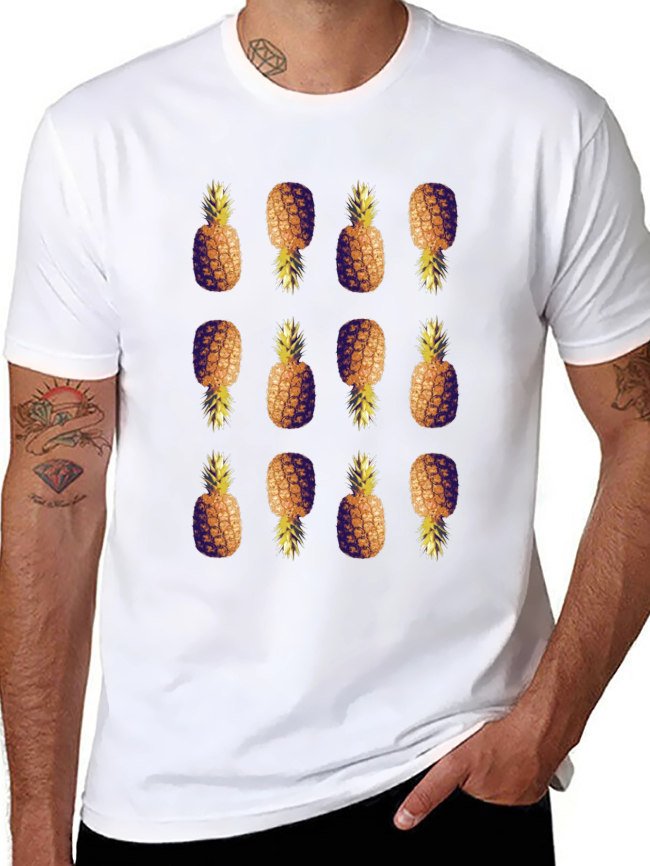 Pineapple Pattern Black T-Shirt