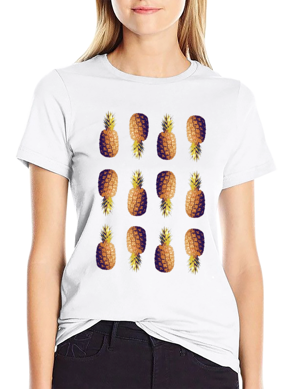 Pineapple Pattern Black T-Shirt