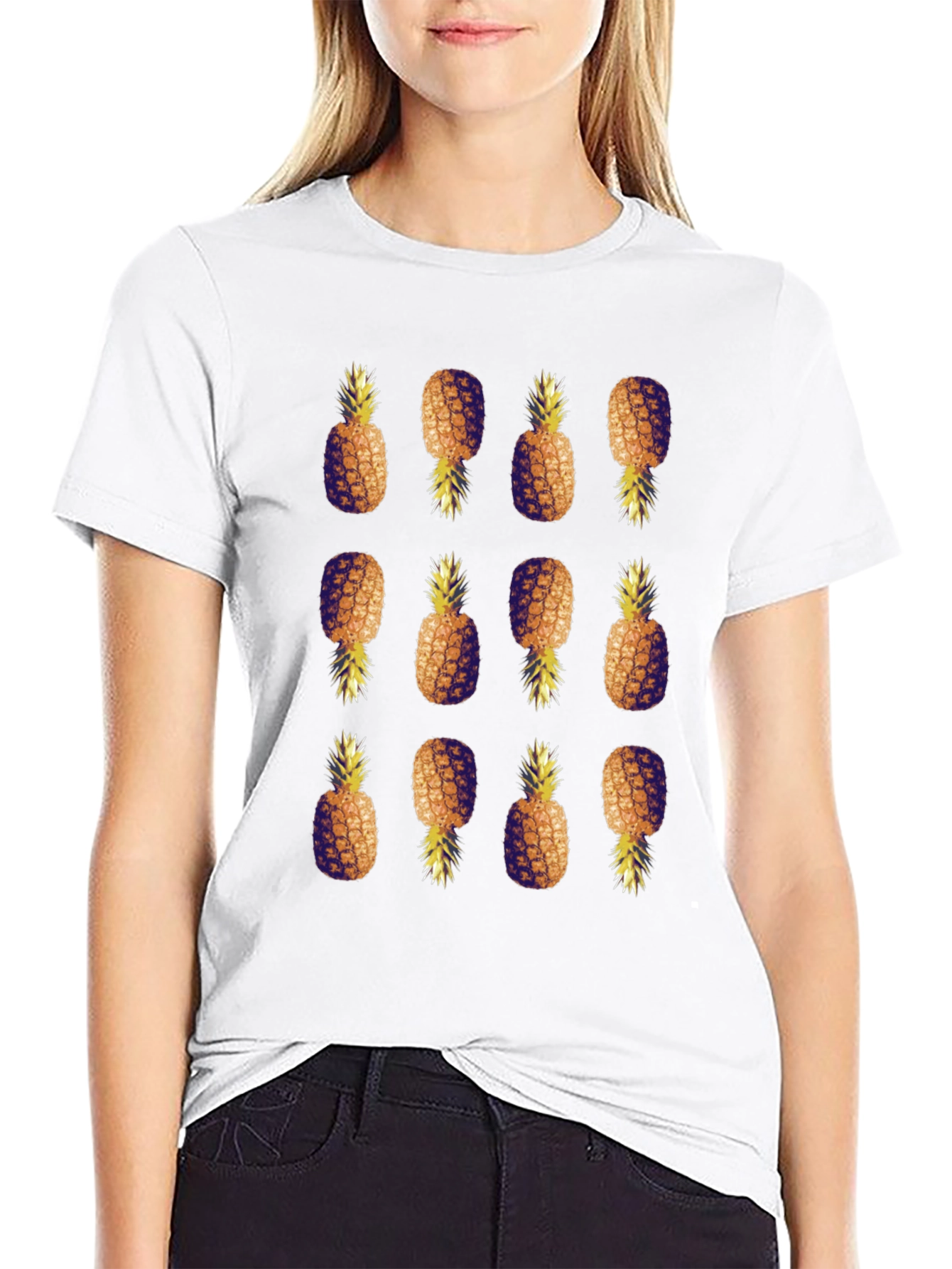 Pineapple Pattern Black T-Shirt