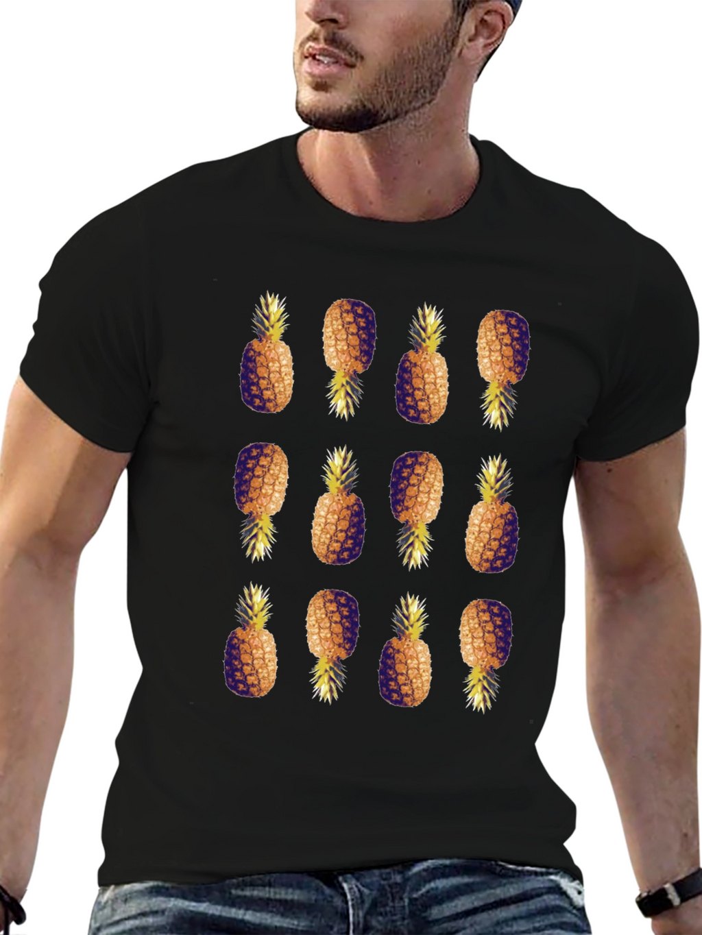 Pineapple Pattern Black T-Shirt