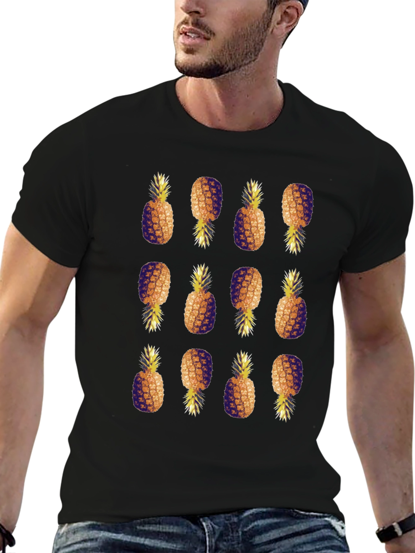 Pineapple Pattern Black T-Shirt