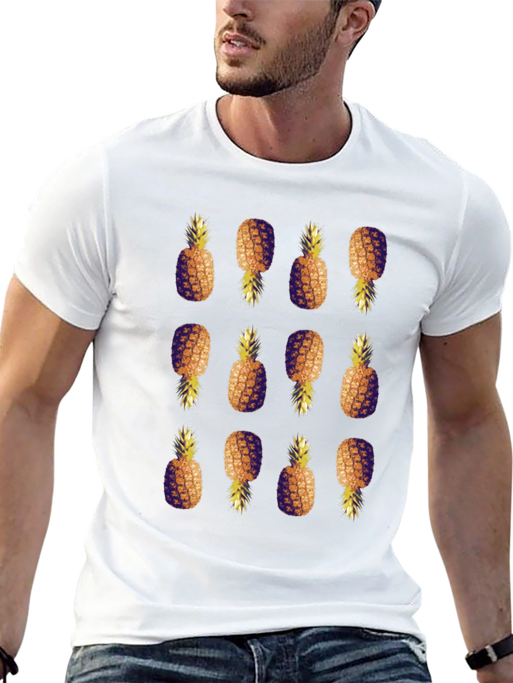 Pineapple Pattern Black T-Shirt