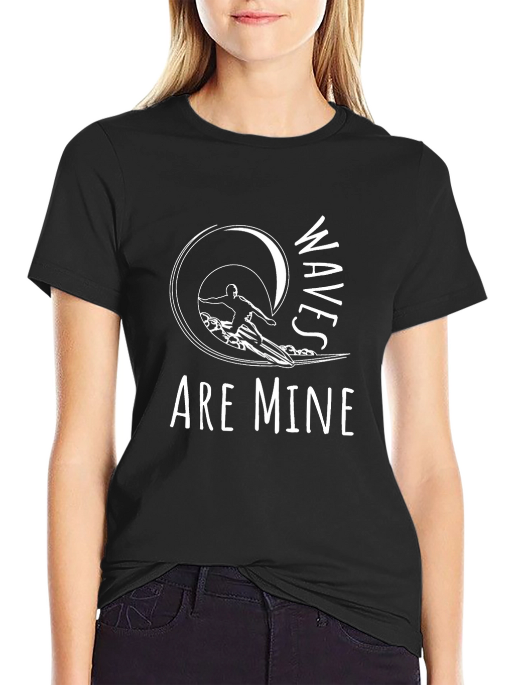 Waves Are Mine Black Graphic T-Shirt Surfing