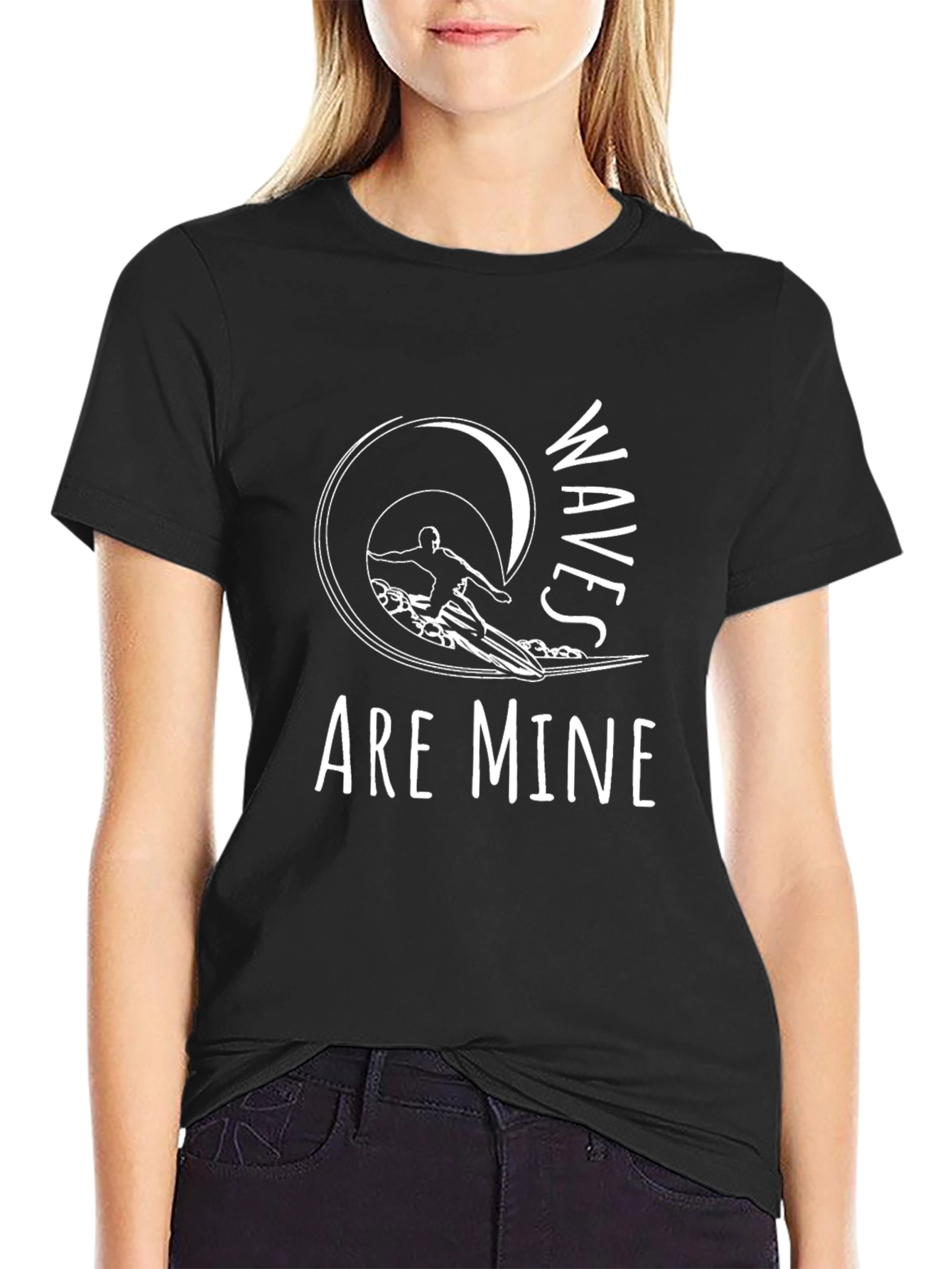 Waves Are Mine Black Graphic T-Shirt Surfing