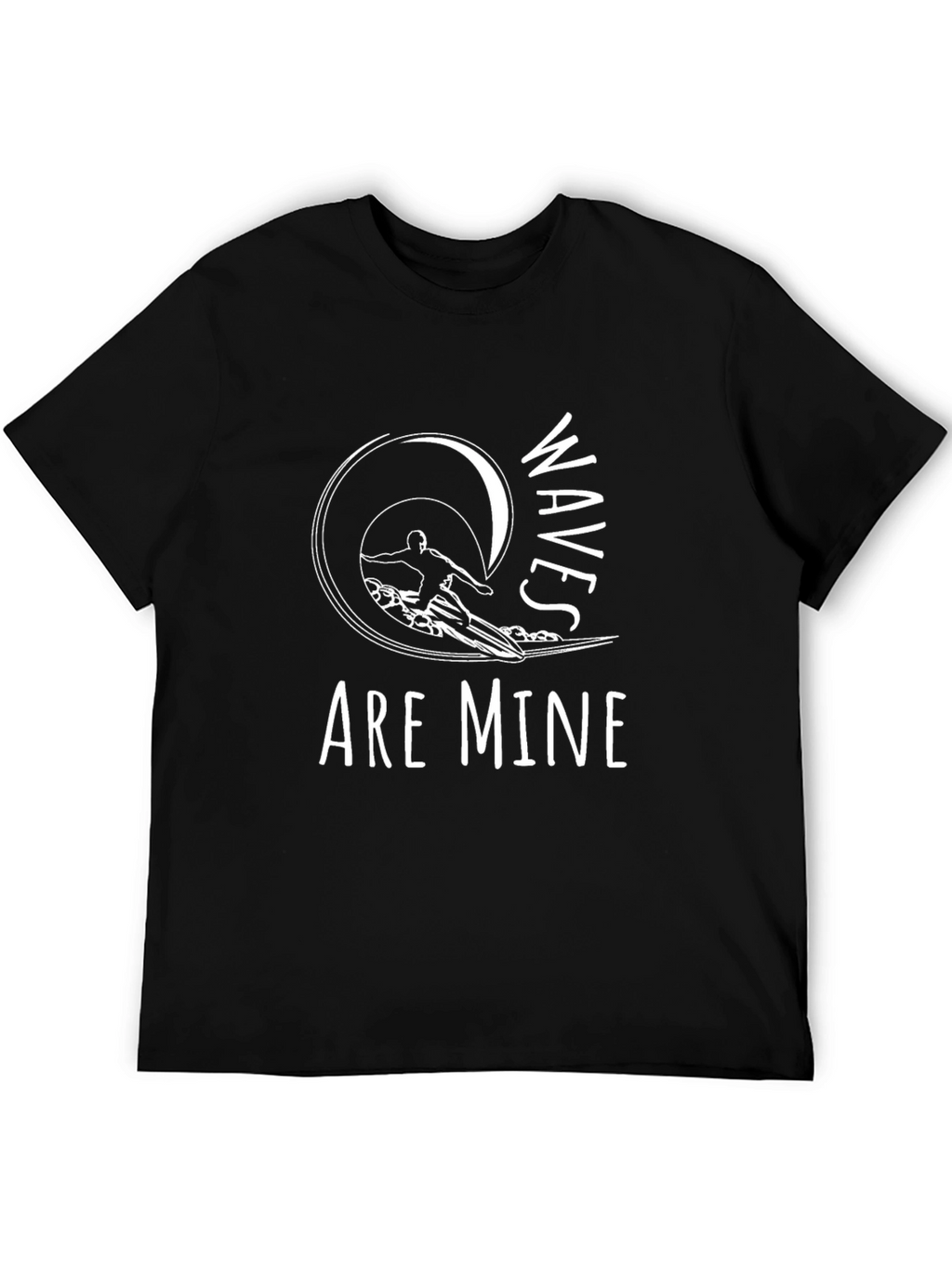 Waves Are Mine Black Graphic T-Shirt Surfing