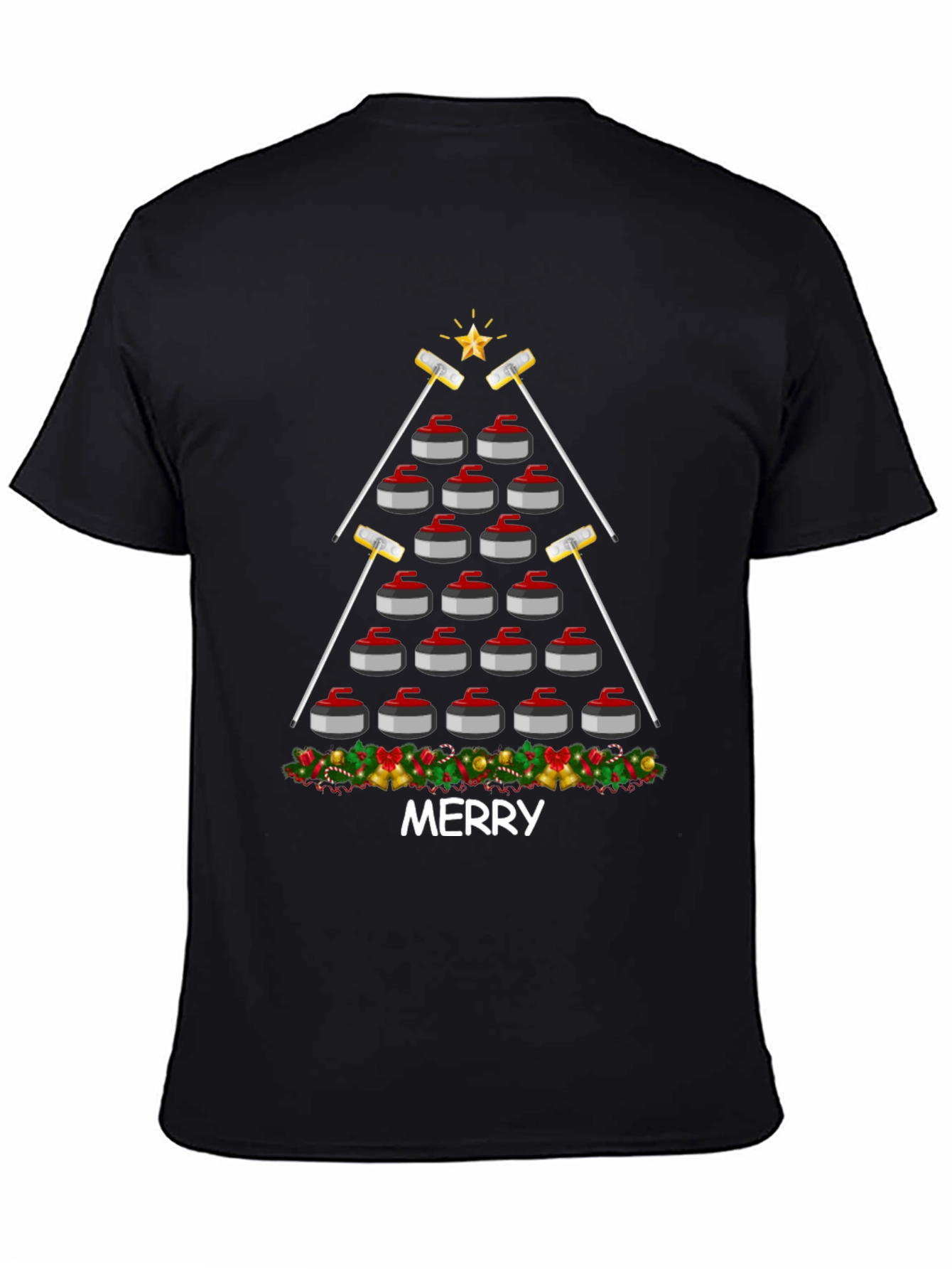 Festive Curling Stone Christmas Tree T-Shirt - Merry Holiday Tee