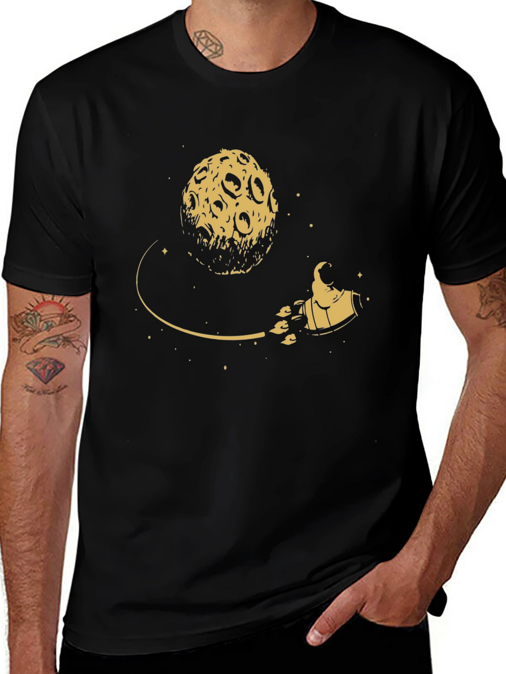 Moon Rocket Graphic Tee - Black Cotton