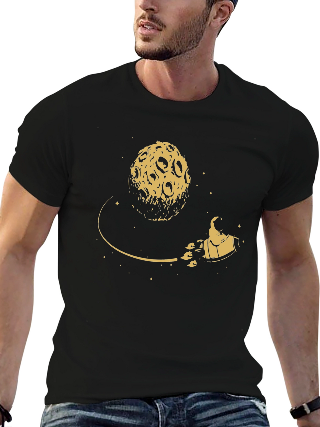 Moon Rocket Graphic Tee - Black Cotton