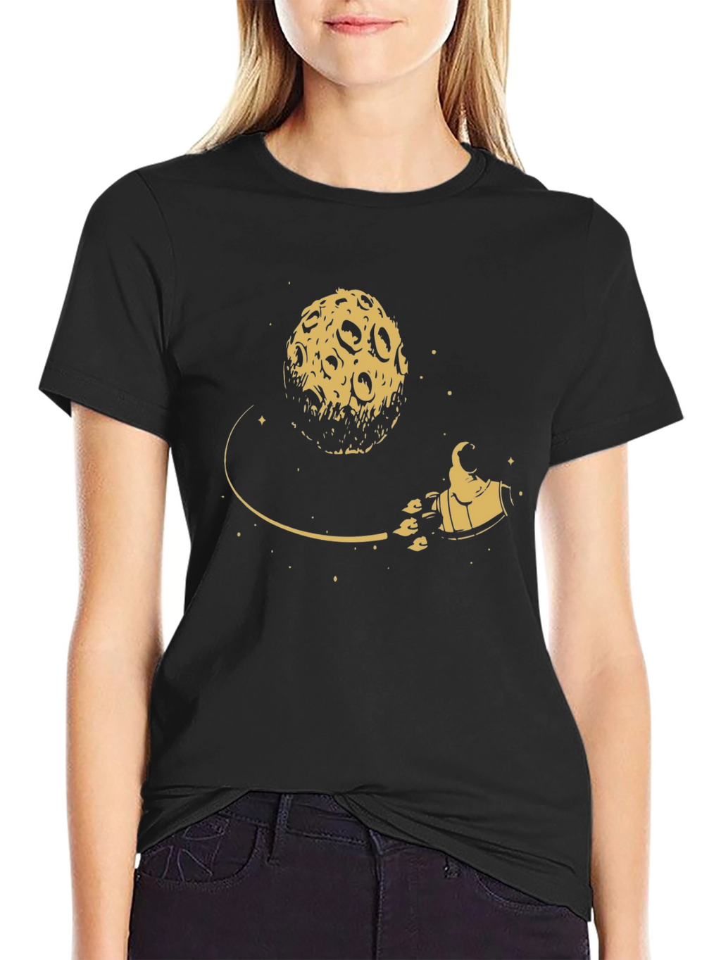 Moon Rocket Graphic Tee - Black Cotton