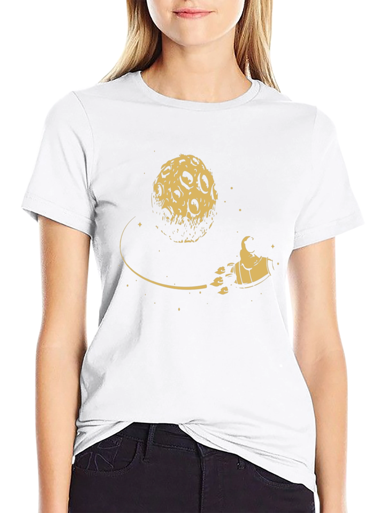 Moon Rocket Graphic Tee - Black Cotton