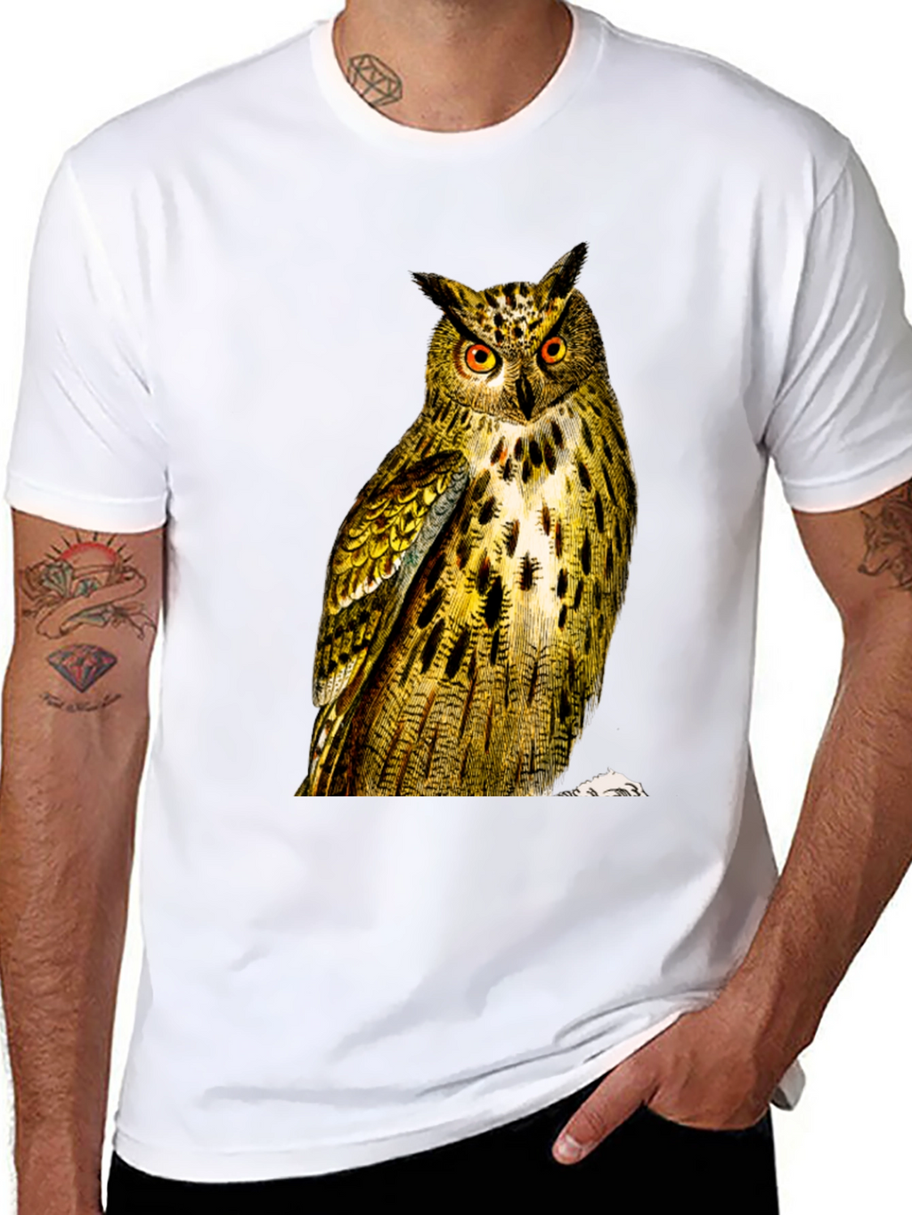 Owl Graphic Print Mens Black T-Shirt