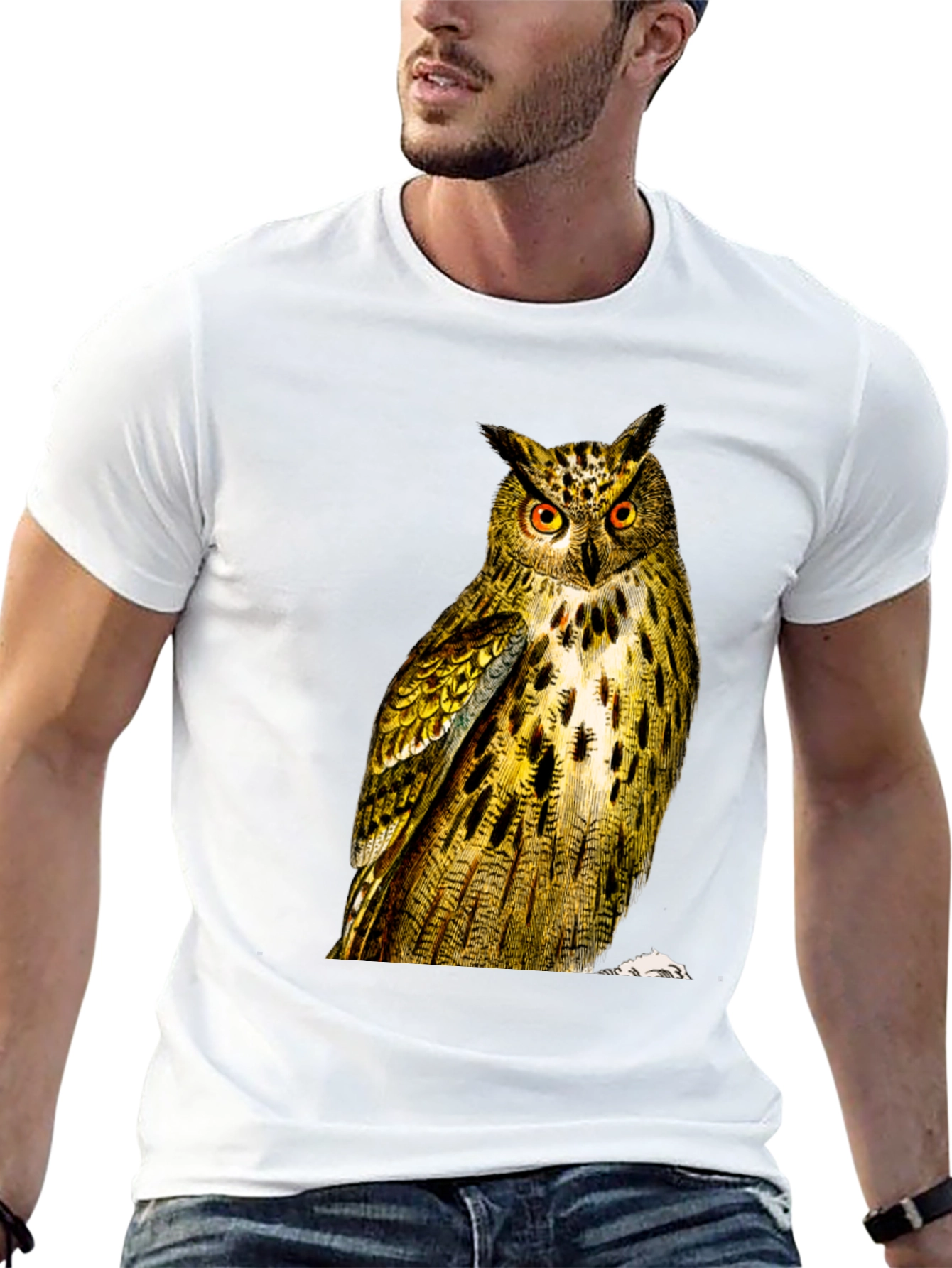 Owl Graphic Print Mens Black T-Shirt