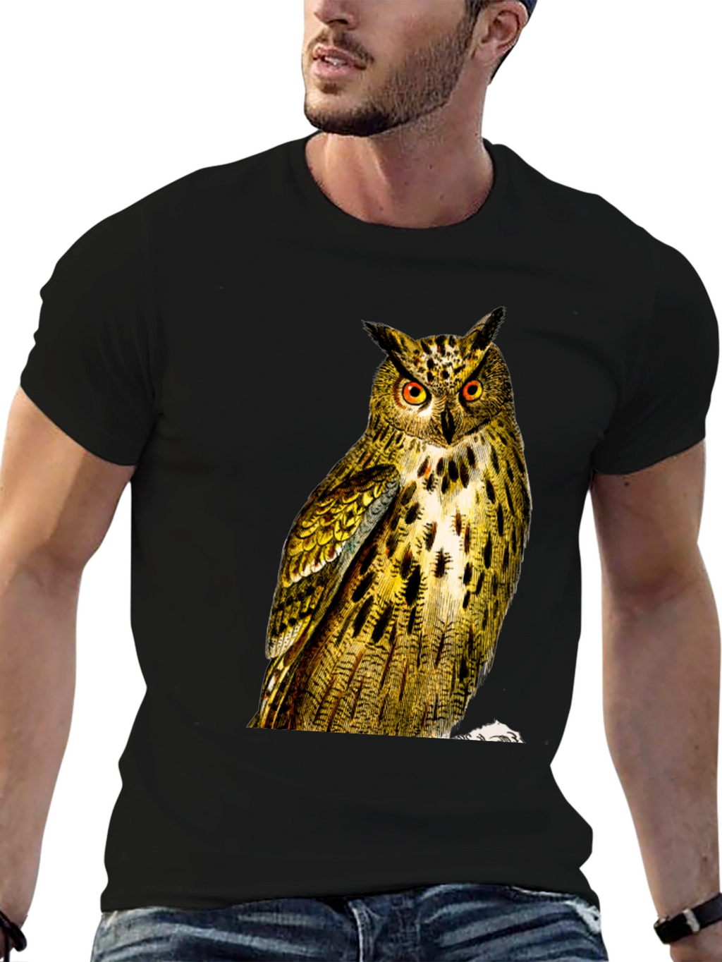 Owl Graphic Print Mens Black T-Shirt