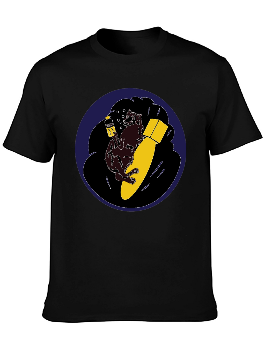 Novelty Graphic Tee - Wolf Bomb Design Black T-Shirt