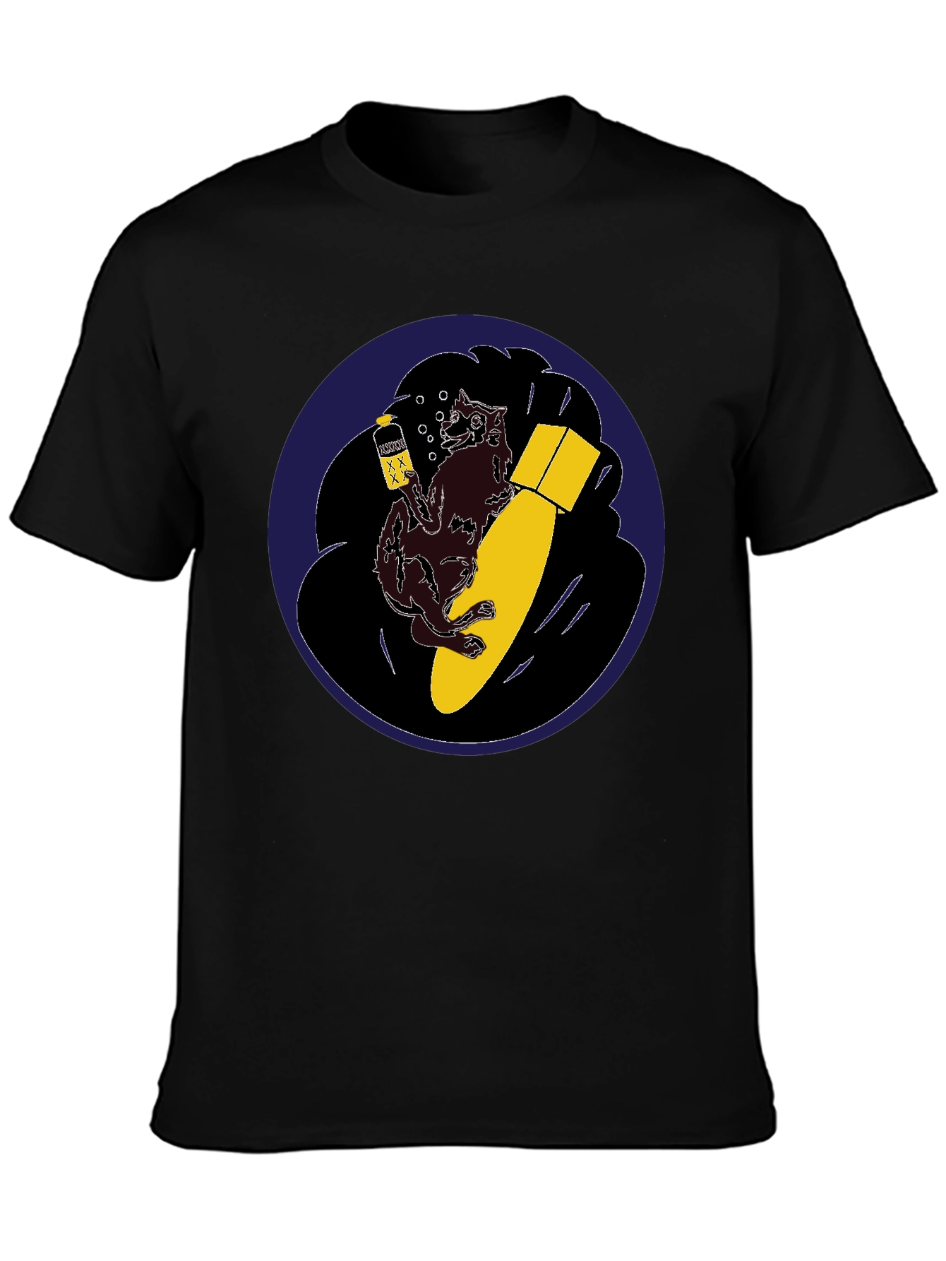 Novelty Graphic Tee - Wolf Bomb Design Black T-Shirt