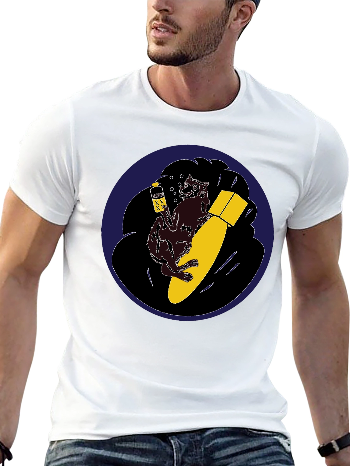 Novelty Graphic Tee - Wolf Bomb Design Black T-Shirt
