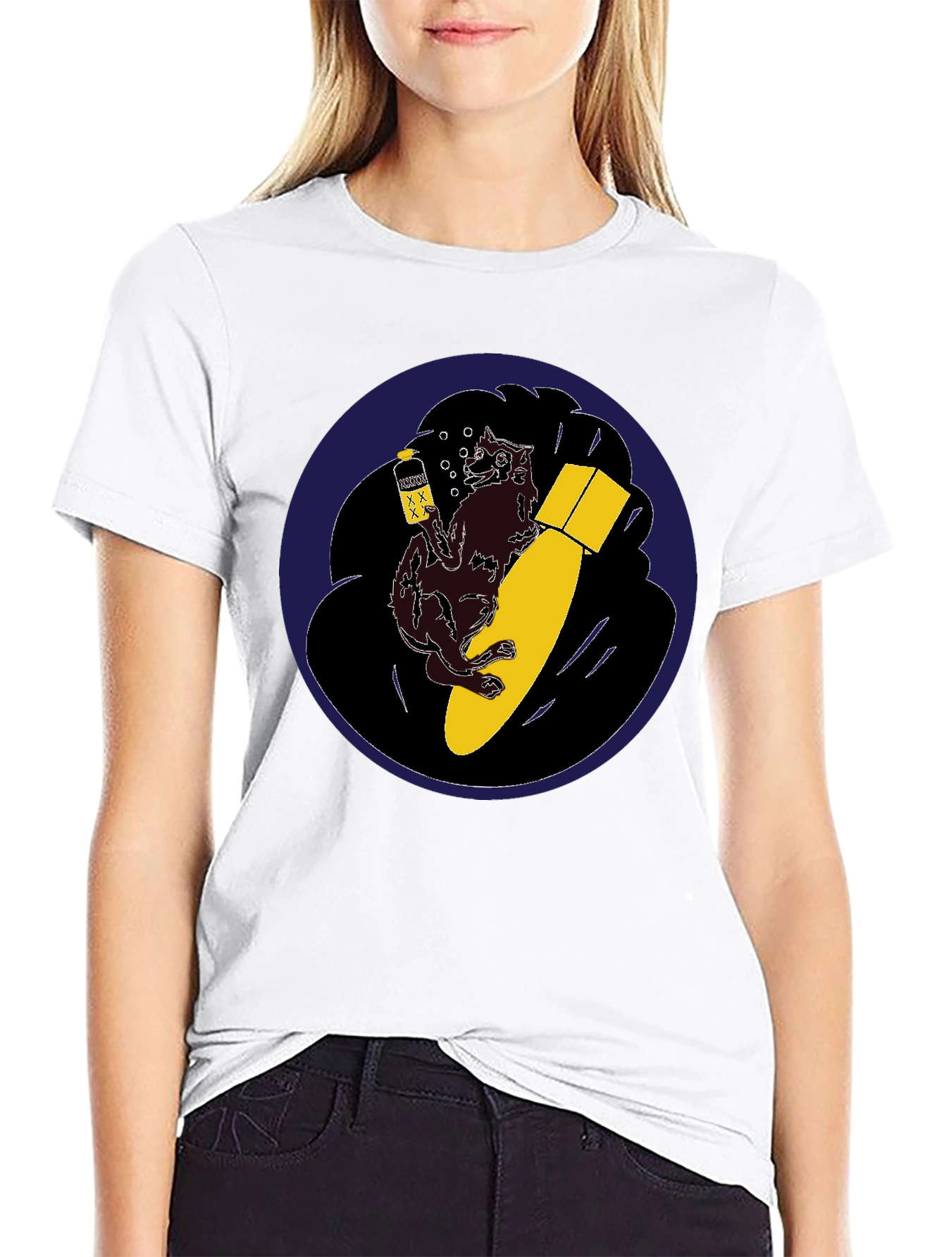 Novelty Graphic Tee - Wolf Bomb Design Black T-Shirt