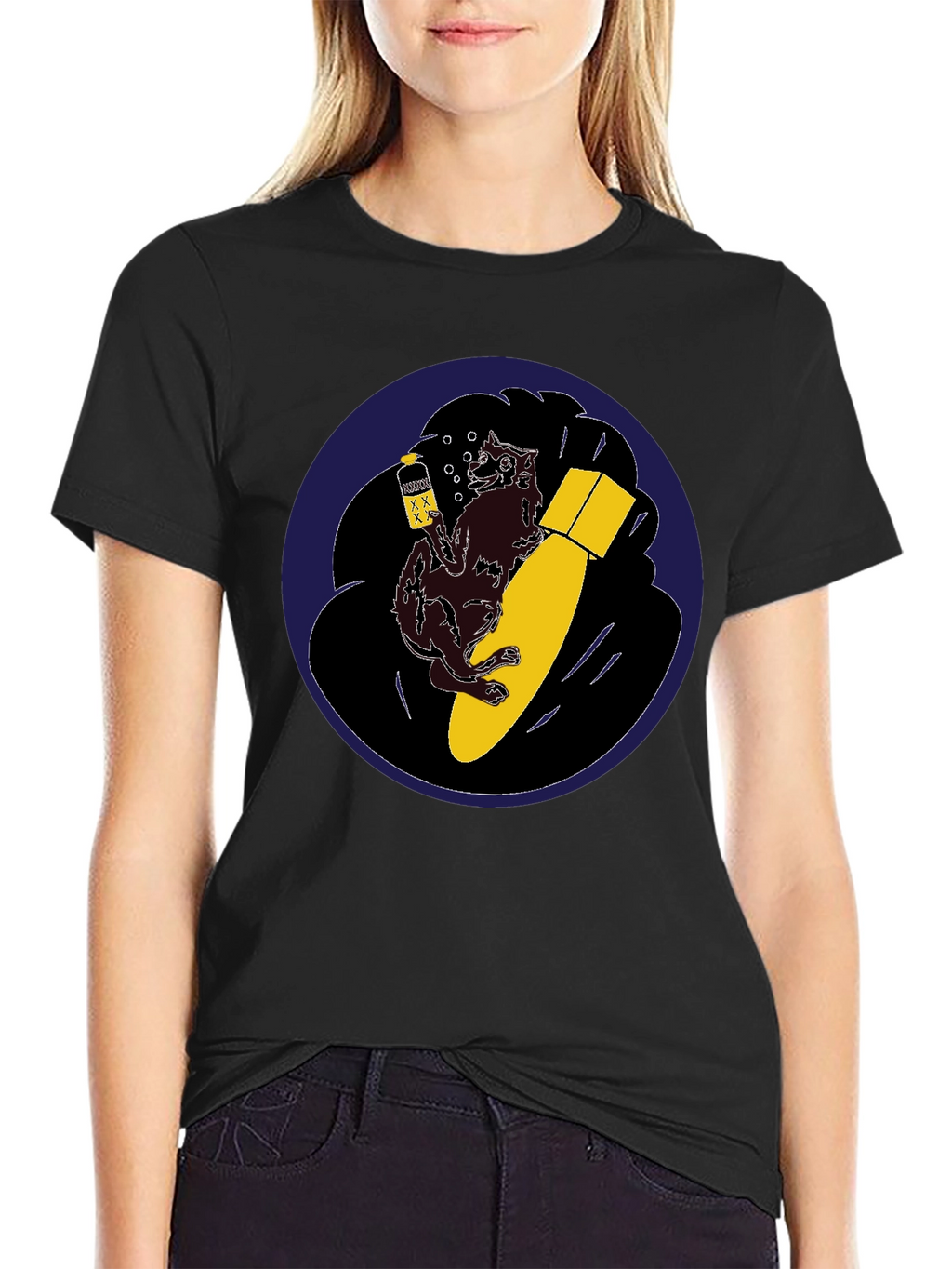 Novelty Graphic Tee - Wolf Bomb Design Black T-Shirt