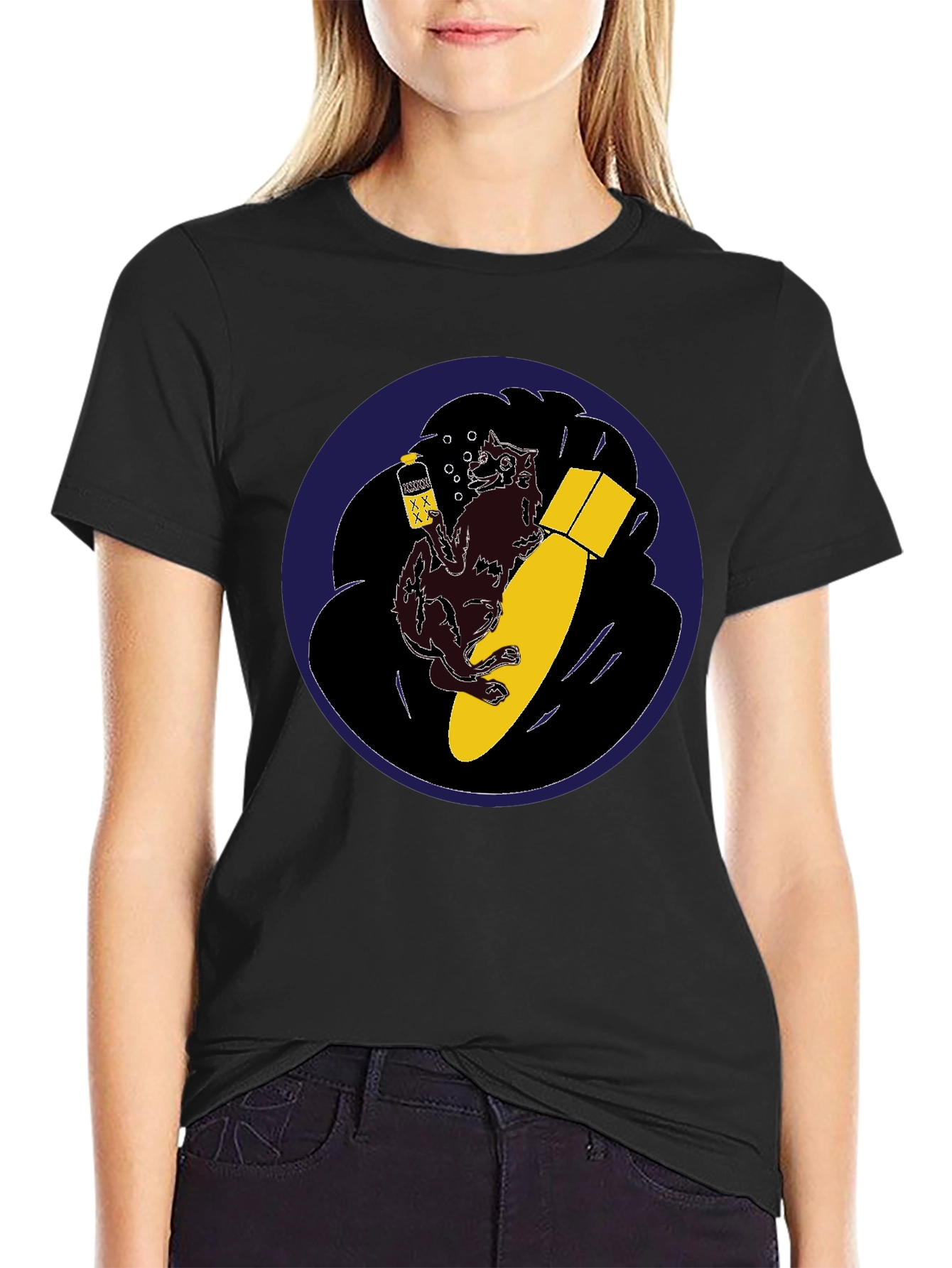 Novelty Graphic Tee - Wolf Bomb Design Black T-Shirt