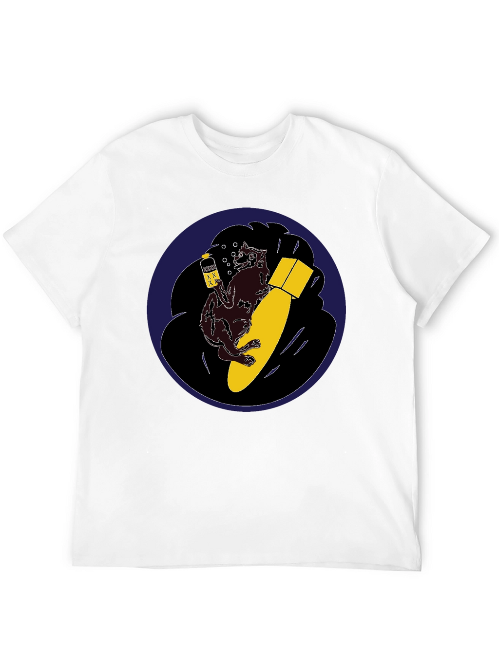 Novelty Graphic Tee - Wolf Bomb Design Black T-Shirt