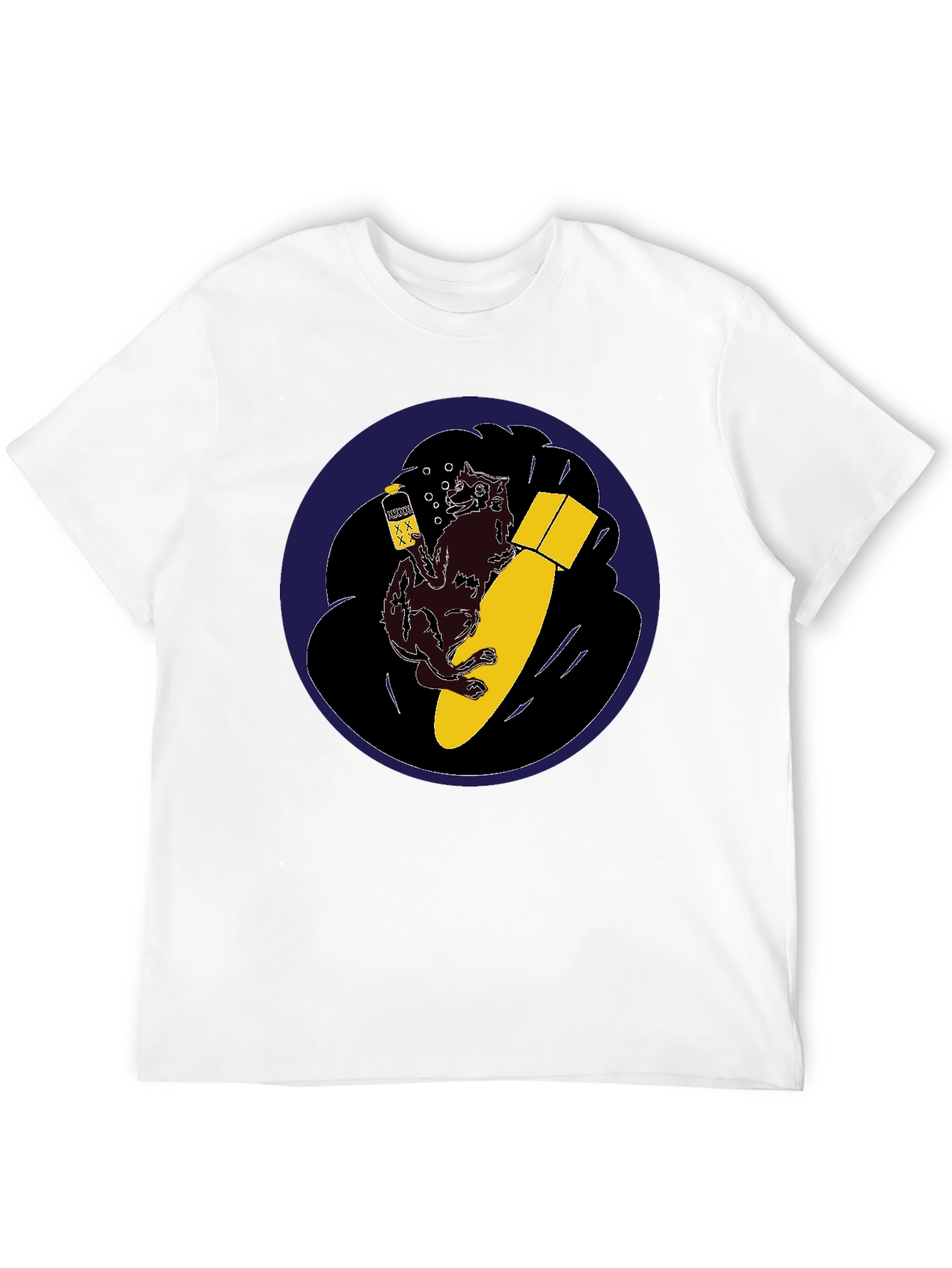 Novelty Graphic Tee - Wolf Bomb Design Black T-Shirt
