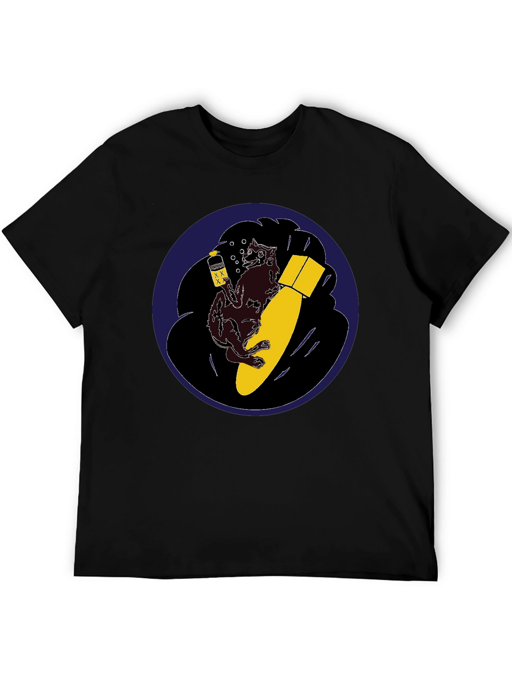 Novelty Graphic Tee - Wolf Bomb Design Black T-Shirt