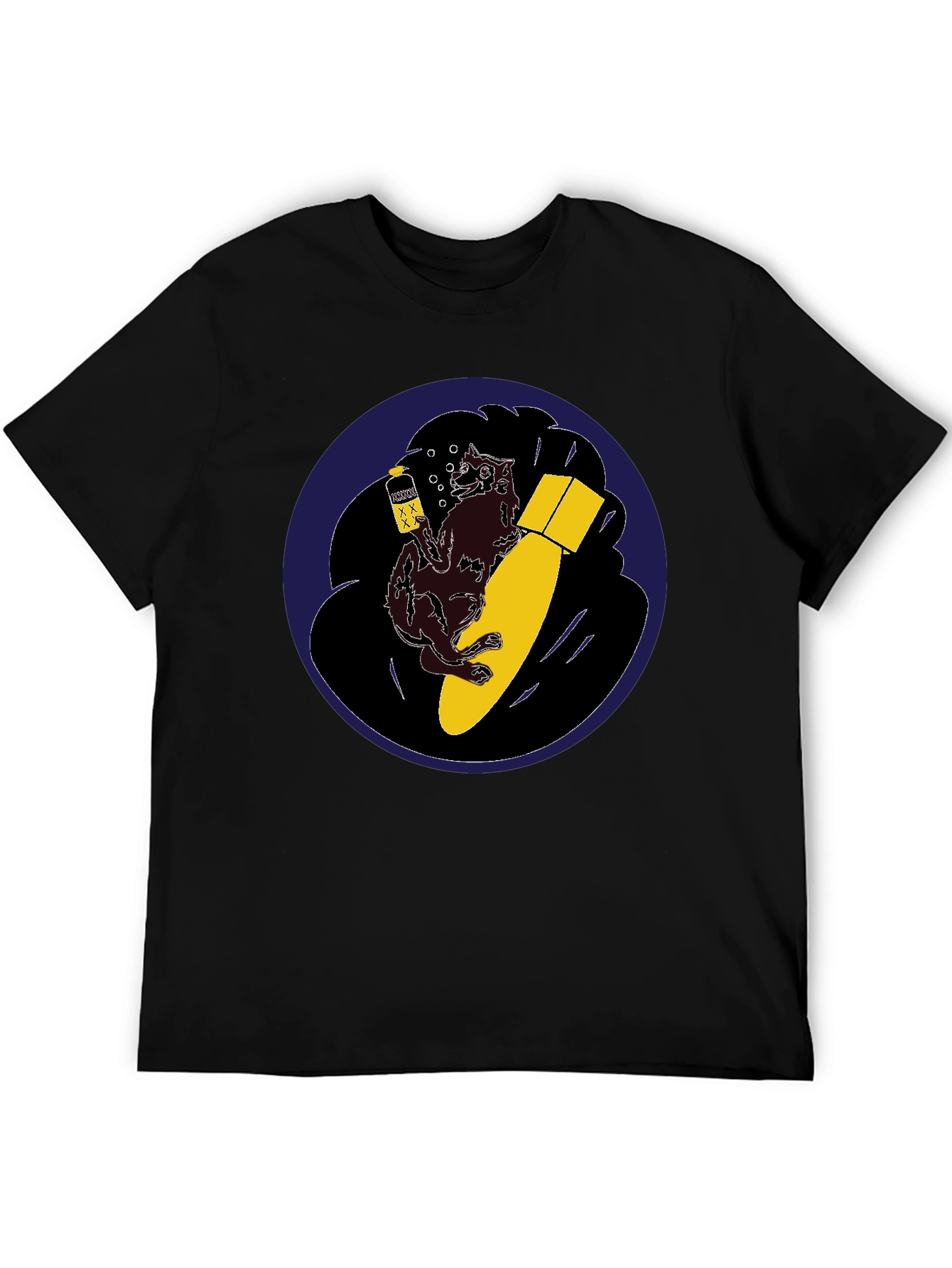 Novelty Graphic Tee - Wolf Bomb Design Black T-Shirt