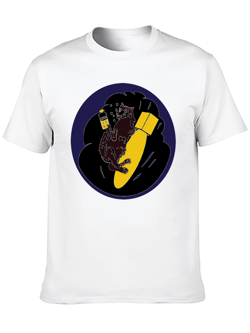 Novelty Graphic Tee - Wolf Bomb Design Black T-Shirt