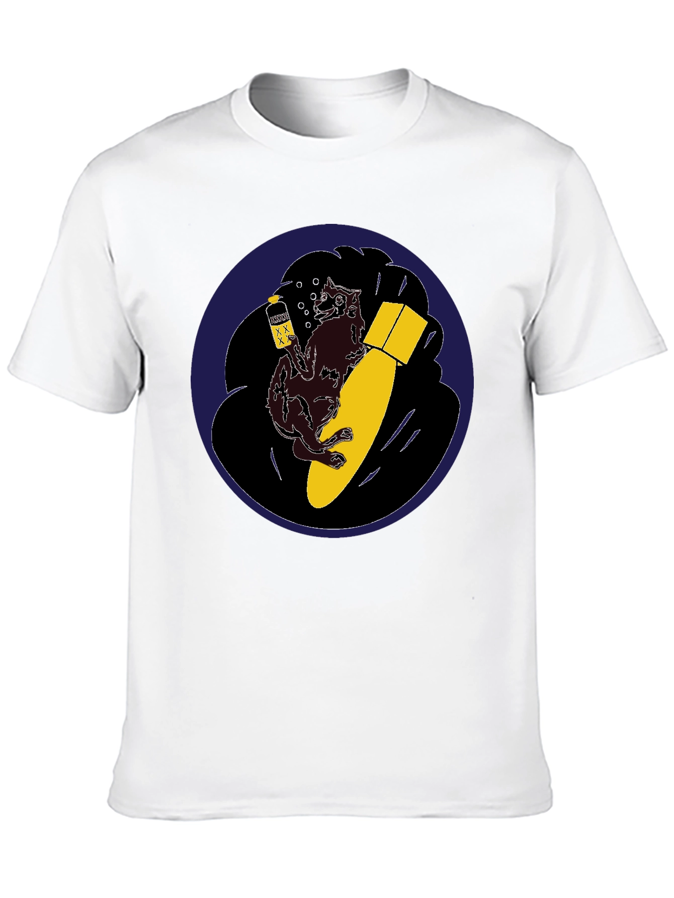 Novelty Graphic Tee - Wolf Bomb Design Black T-Shirt