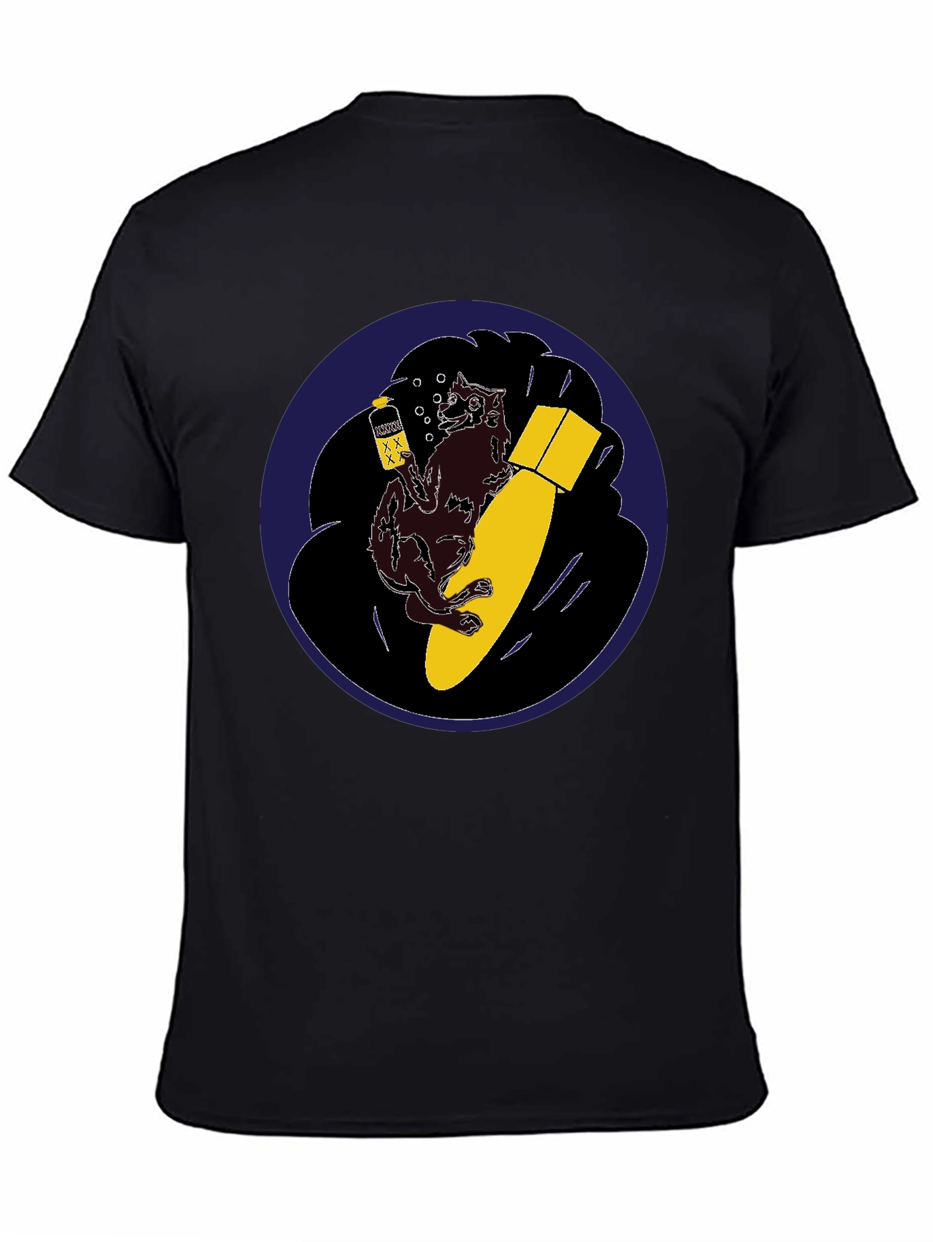Novelty Graphic Tee - Wolf Bomb Design Black T-Shirt