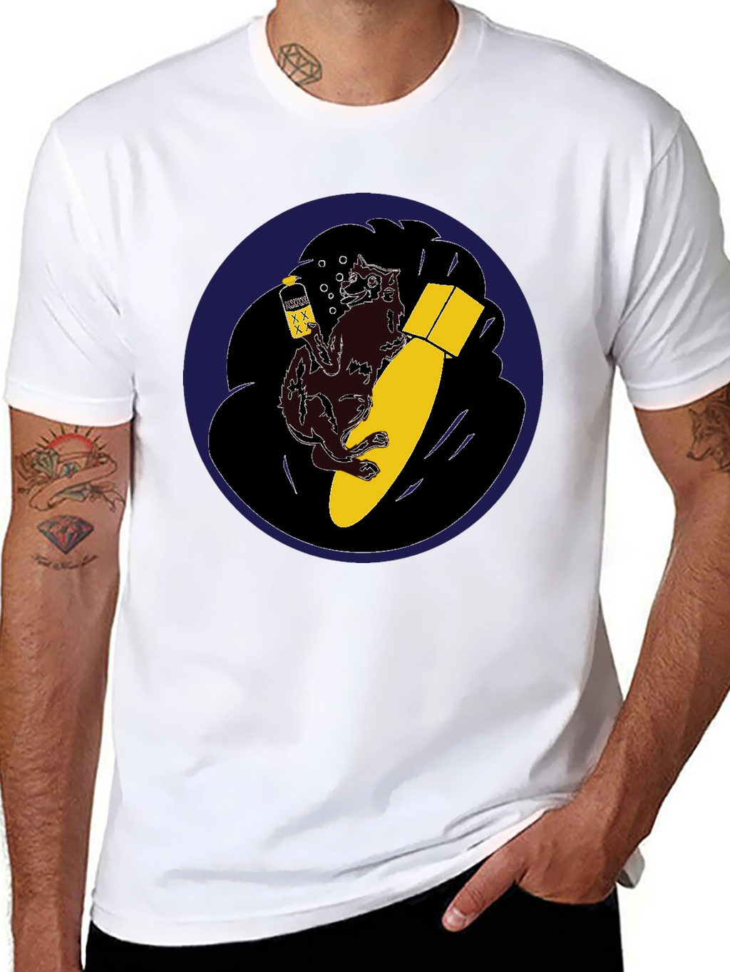 Novelty Graphic Tee - Wolf Bomb Design Black T-Shirt