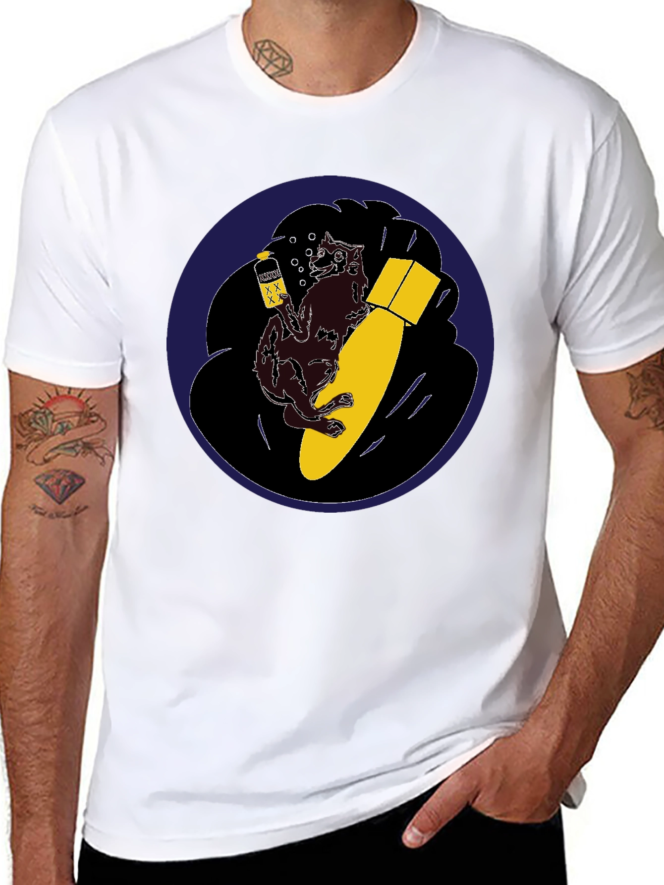 Novelty Graphic Tee - Wolf Bomb Design Black T-Shirt