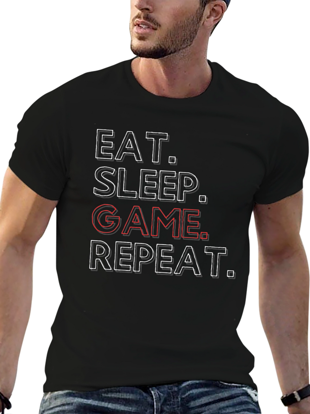 Eat Sleep Game Repeat Mens Graphic Tee
